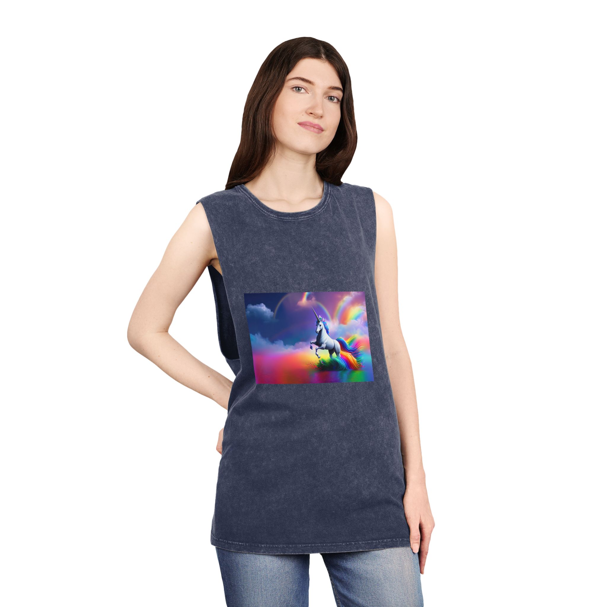 Beautiful Butterfly Unicorn Watercolors Unisex Stonewash Tank Top - Image 16