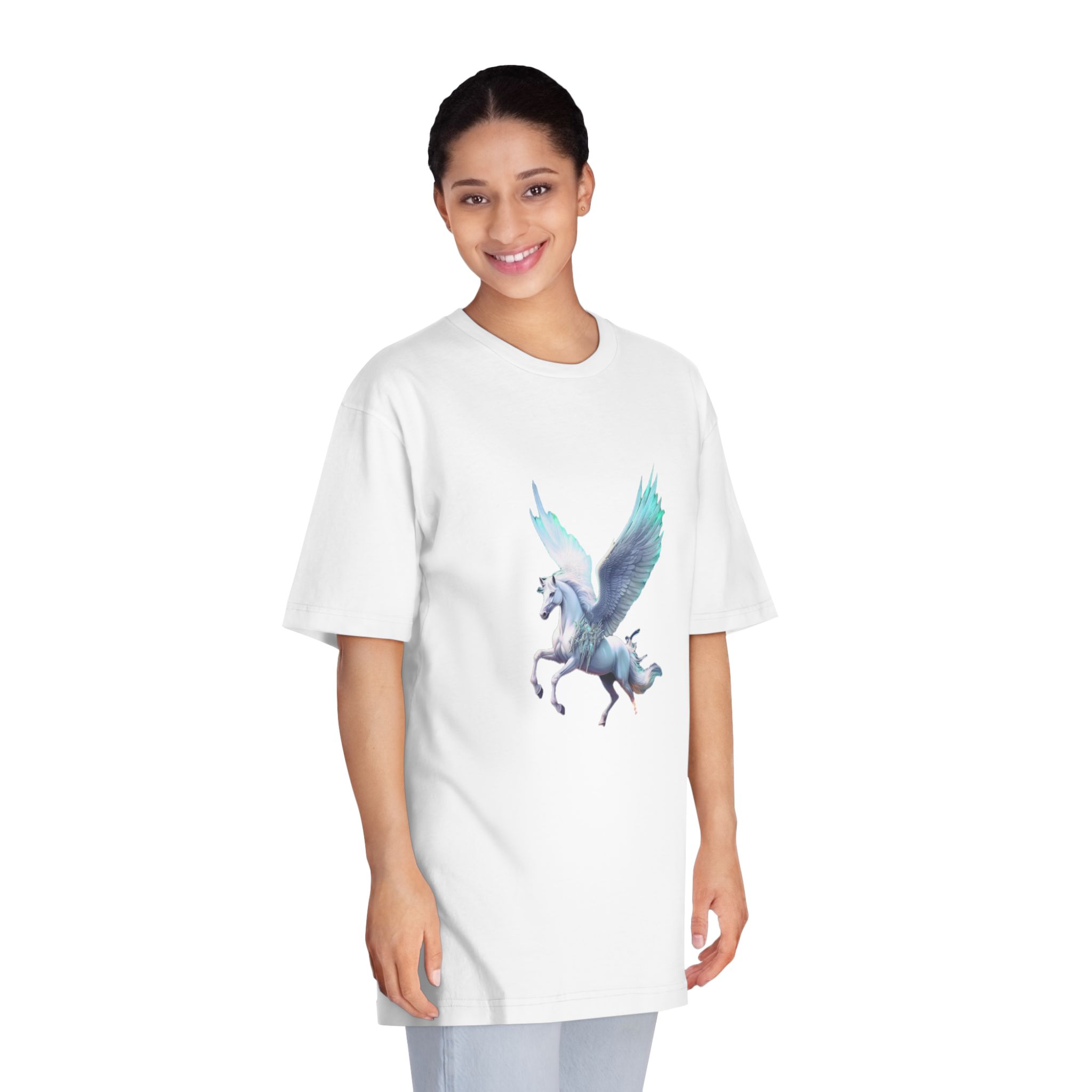 Unicorn With Wings Flying Sky With Full Moon Background Generative Ai Unisex Classic Crewneck T Shirt - Image 3