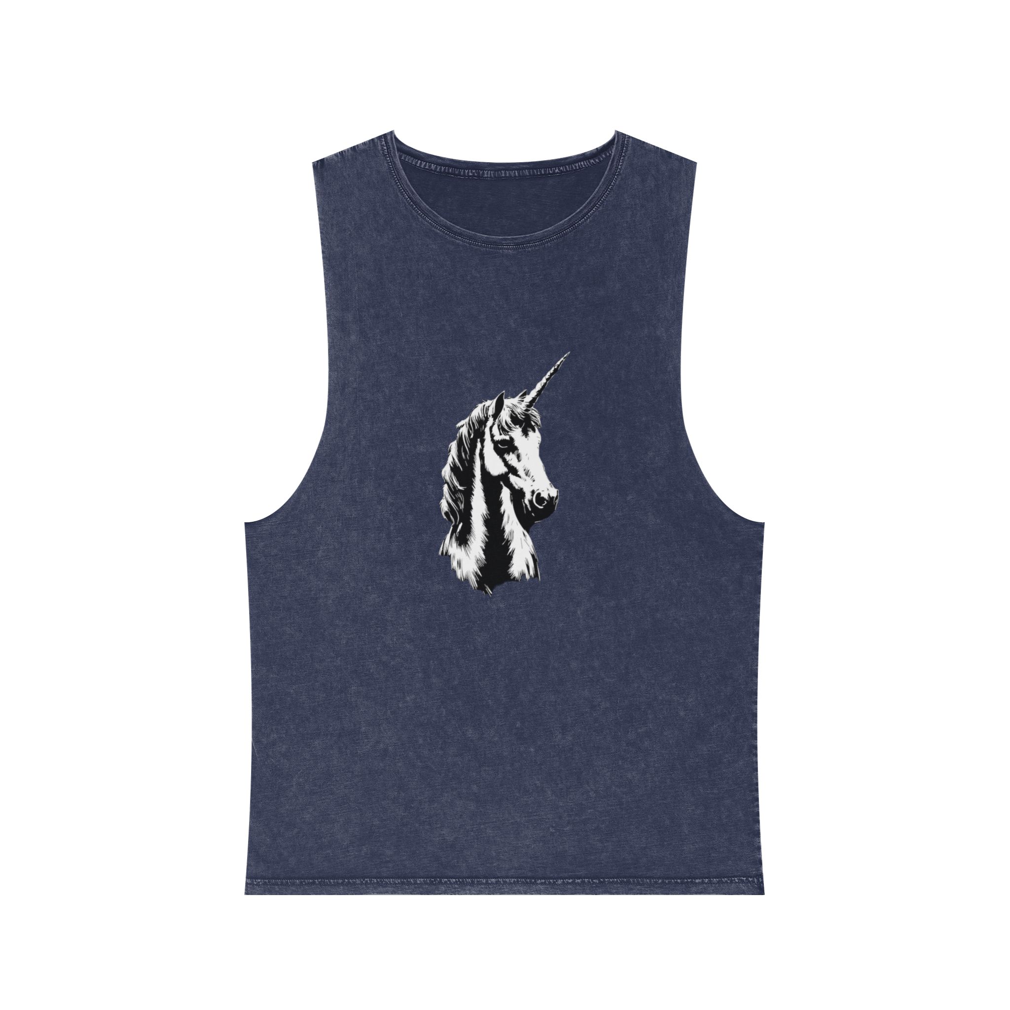 Unicorn Black and White Unisex Stonewash Tank Top - Image 13