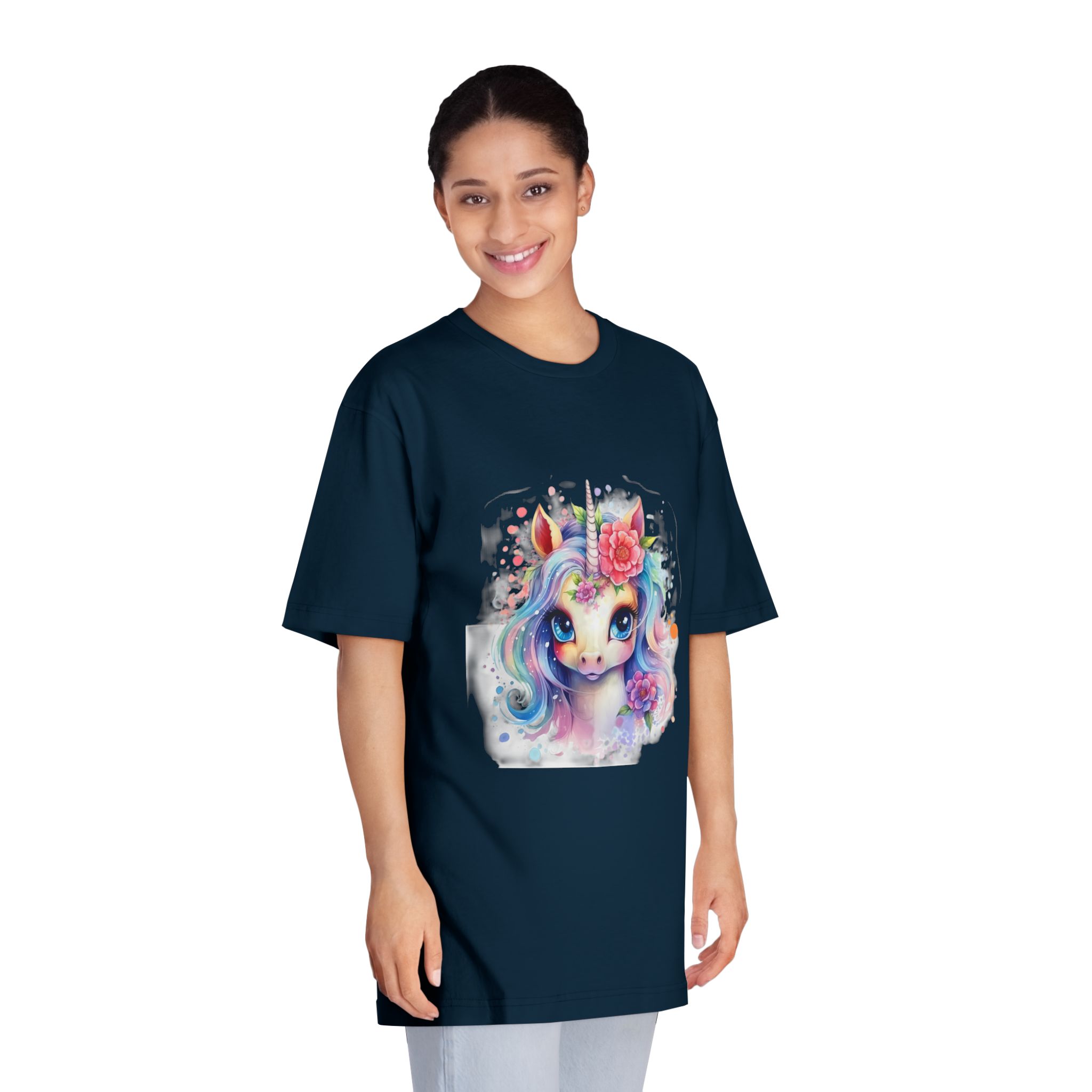 Cute Colorful Magic Unicorn With Flowers Watercolor Style (8) Copia Unisex Classic Crewneck T Shirt - Image 19