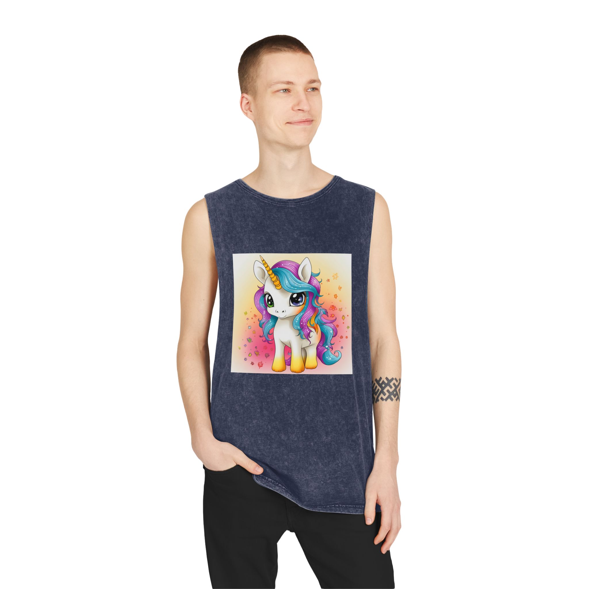 Close Up Cartoon Unicorn With Colorful Mane Generative Ai Unisex Stonewash Tank Top - Image 15