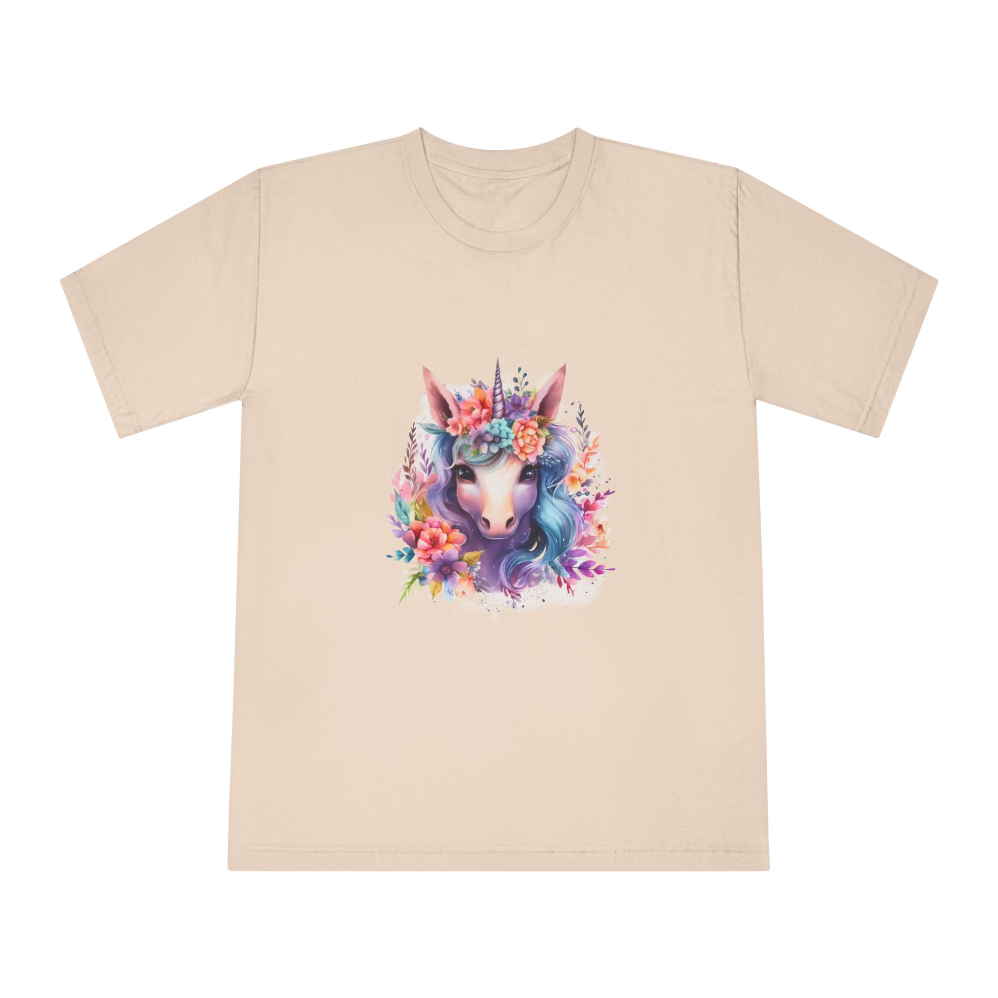 Cute Colorful Magic Unicorn With Flowers Watercolor Style (5) Unisex Classic Crewneck T Shirt - Image 9