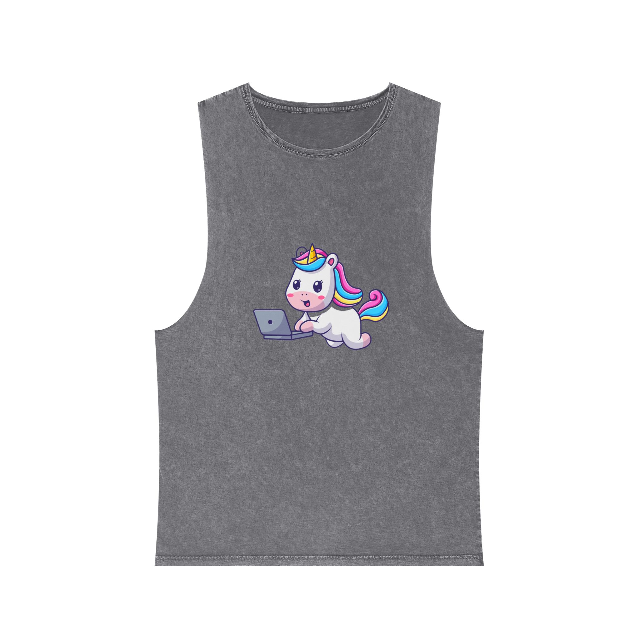Cute Unicorn Computer Unisex Stonewash Tank Top - Image 9