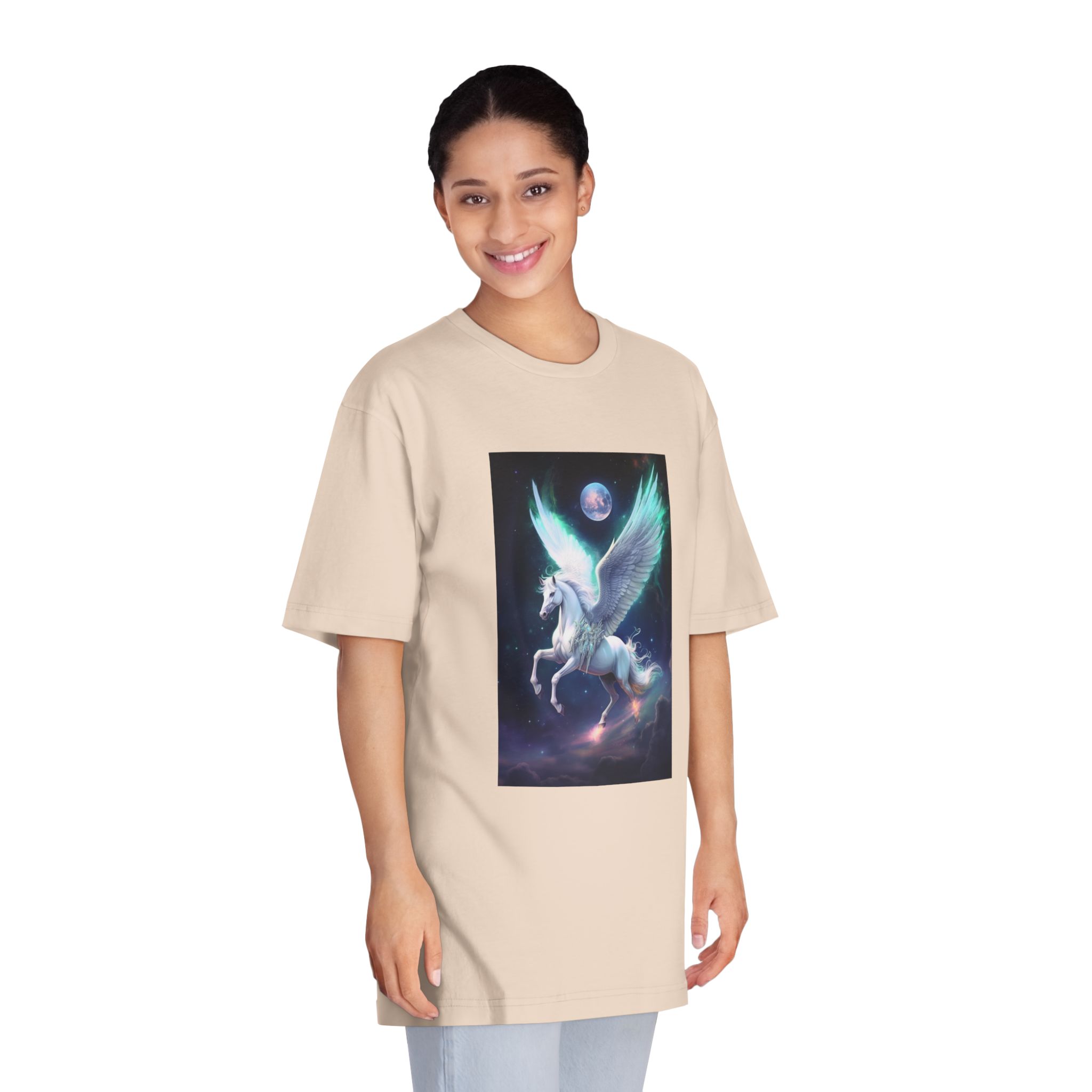 Unicorn With Wings Flying Sky With Full Moon Background Generative Ai Unisex Classic Crewneck T Shirt - Image 11