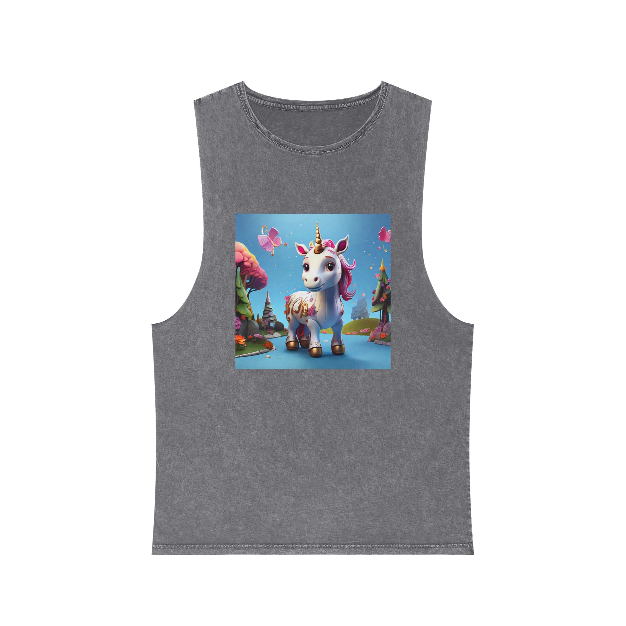 Animated Unicorn Children Generated By Ai (19) Unisex Stonewash Tank Top - Image 9