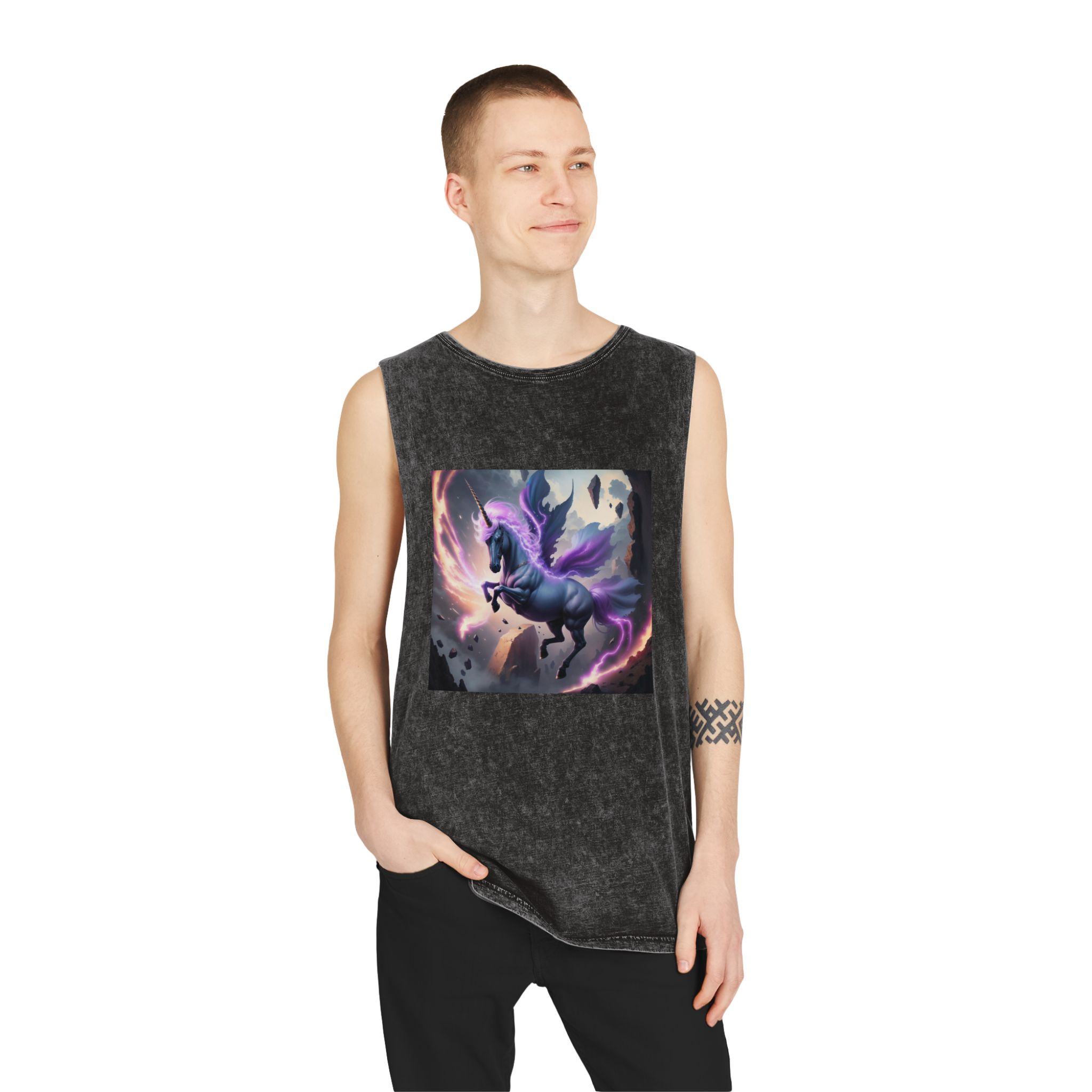 Unicorn Painting Unisex Stonewash Tank Top - Image 3