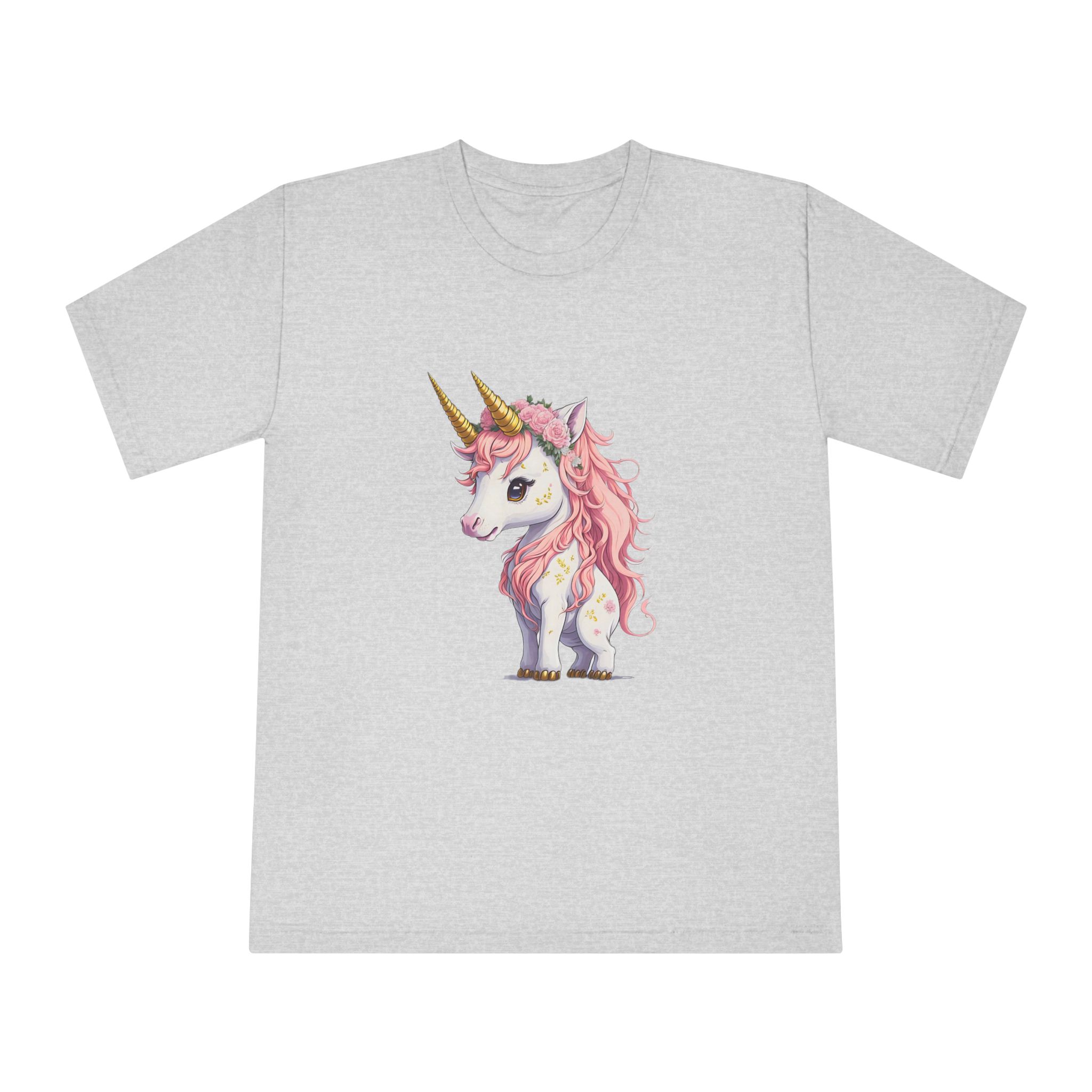 Pink Baby Unicorn Cartoon With Gold Horn Generative Ai (1) Unisex Classic Crewneck T Shirt - Image 13