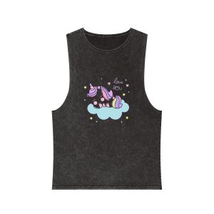 Cute Unicorn Sleep Cartoon Cloud Sweet Dream Kawaii Hand Drawn Unisex Stonewash Tank Top