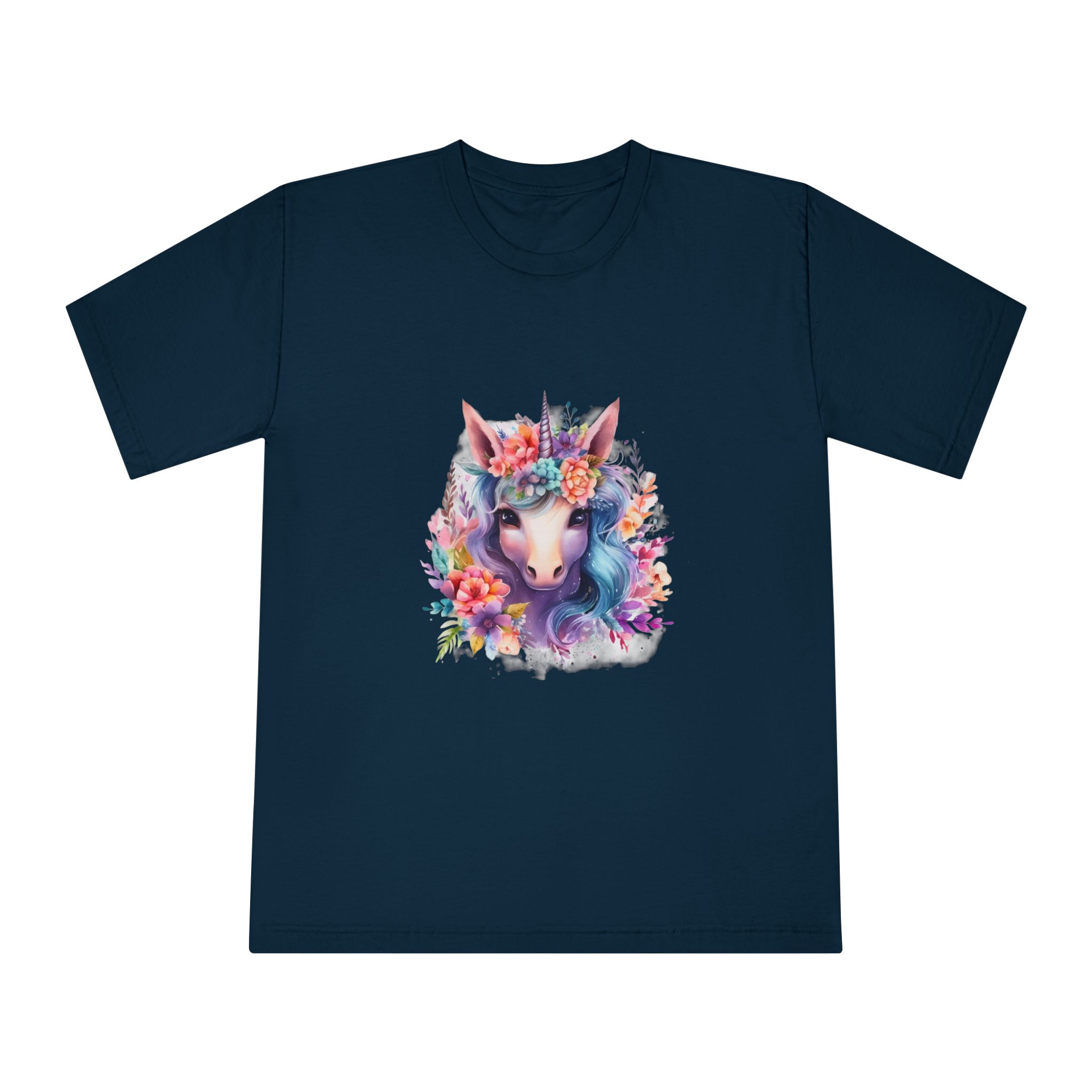 Cute Colorful Magic Unicorn With Flowers Watercolor Style (5) Unisex Classic Crewneck T Shirt - Image 17