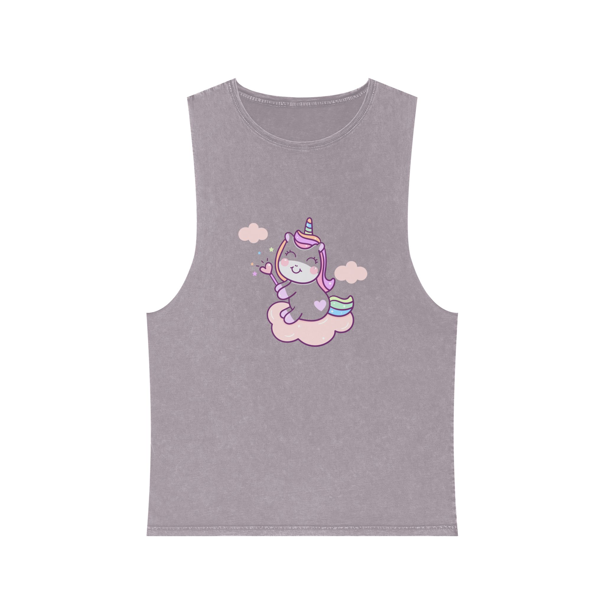 Cute Unicorn Vector Holding Heart Wand Cloud Unisex Stonewash Tank Top - Image 17