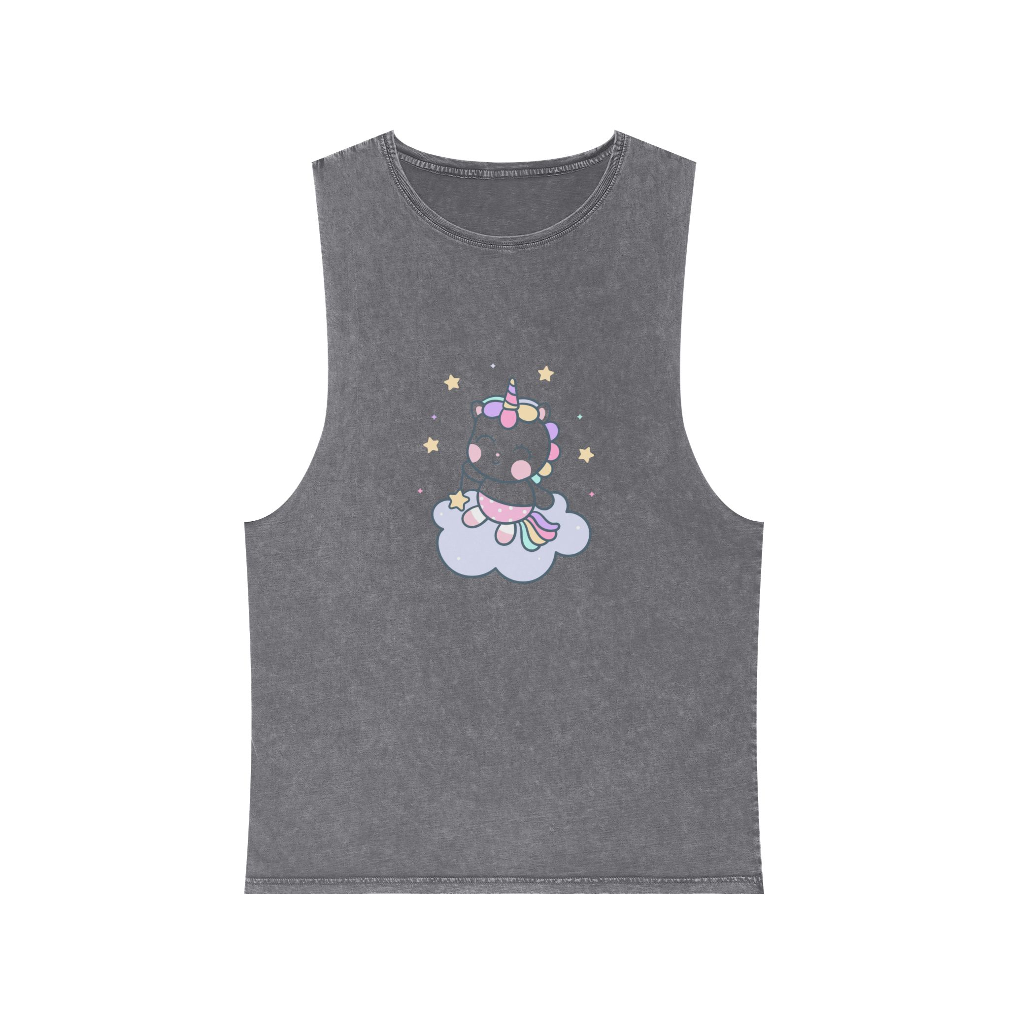 Hand Drawn Kawaii Unicorn Vector Cloud Unisex Stonewash Tank Top - Image 9