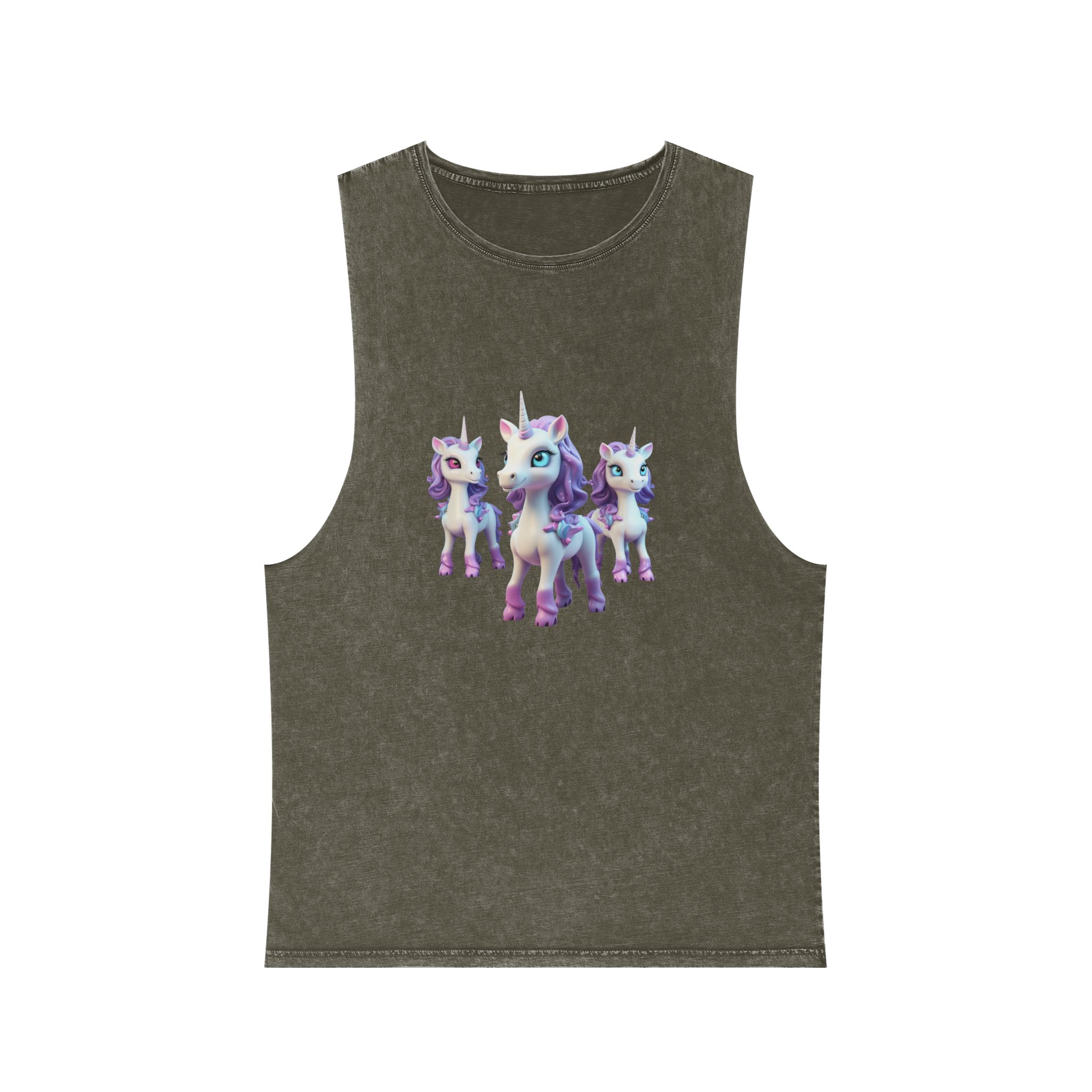 Mythical Unicorn Kids Figurine Style (2) Unisex Stonewash Tank Top - Image 5