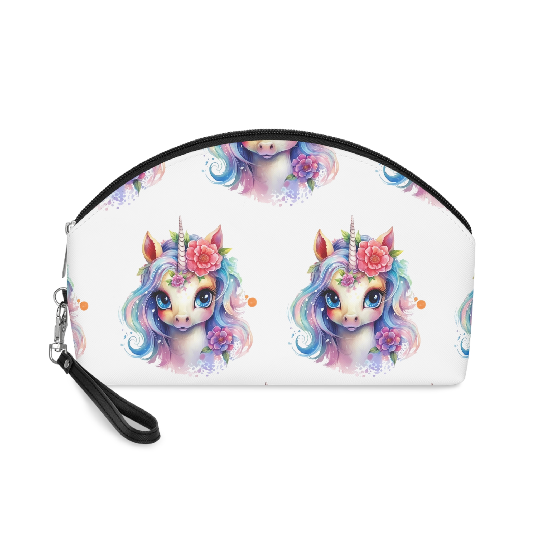 Cute Colorful Magic Unicorn With Flowers Watercolor Style (8) Makeup Bag