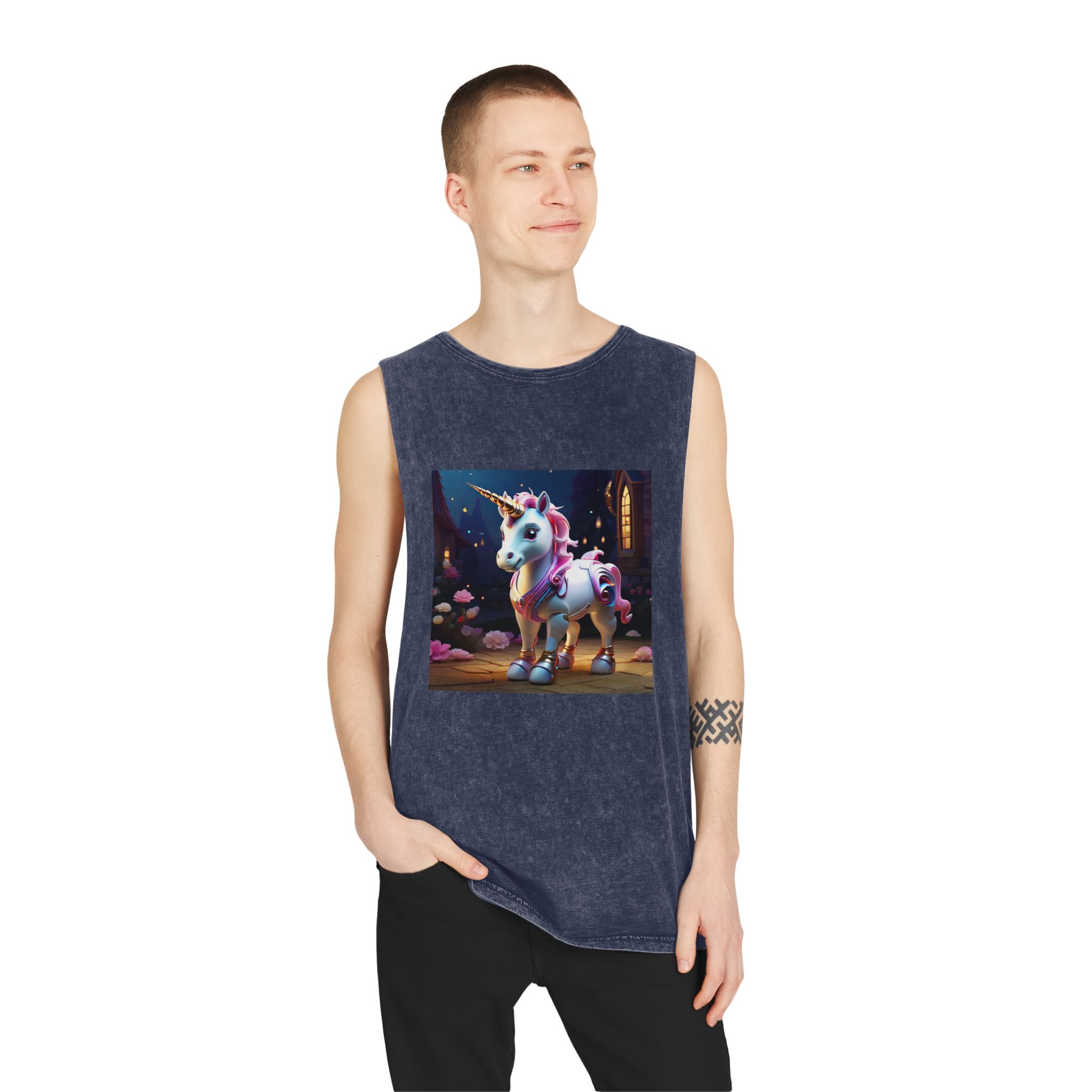 Animated Unicorn Children Generated By Ai (9) Unisex Stonewash Tank Top - Image 15