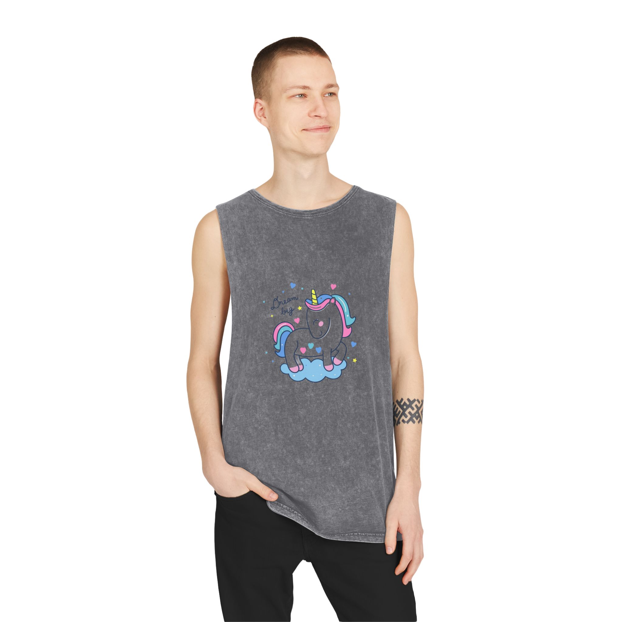 Cute Unicorn Cartoon Dream Big Series Hand Drawn Style Unisex Stonewash Tank Top - Image 11