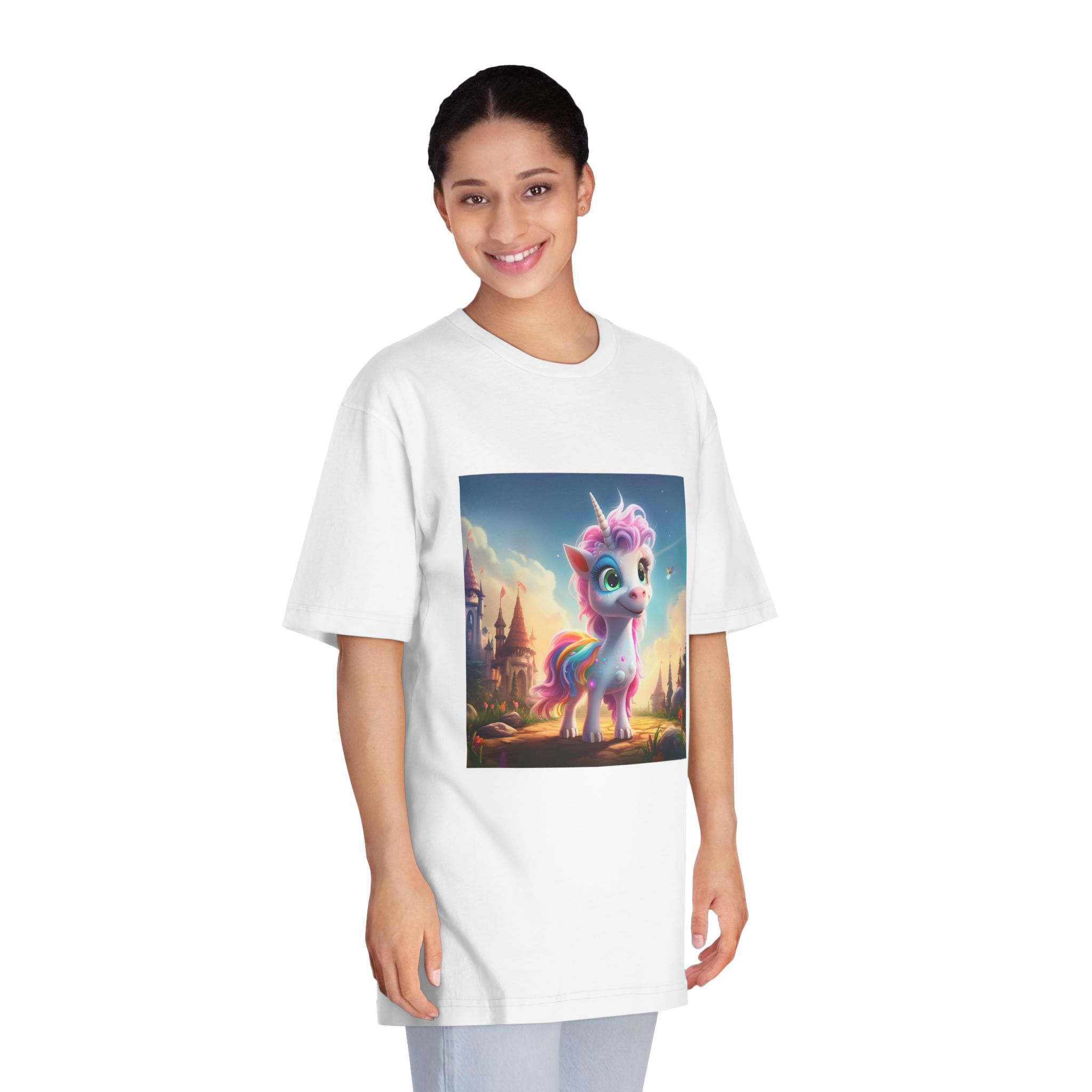 Unicorn Standing Rock Front Castle Generative Ai Unisex Classic Crewneck T Shirt - Image 3