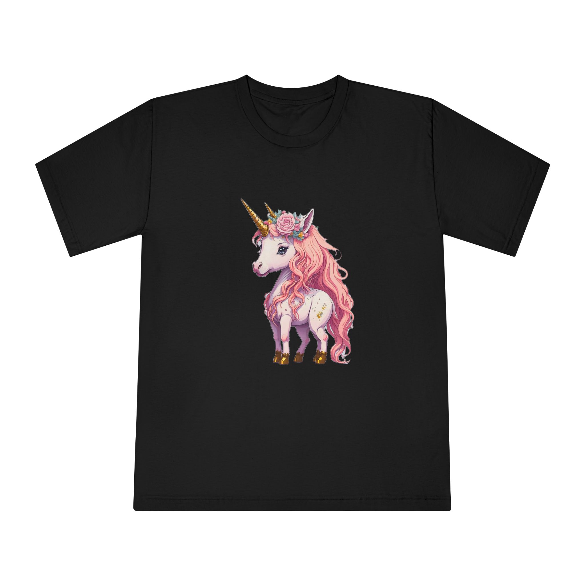 Pink Baby Unicorn Cartoon With Gold Horn Generative Ai Unisex Classic Crewneck T Shirt - Image 5