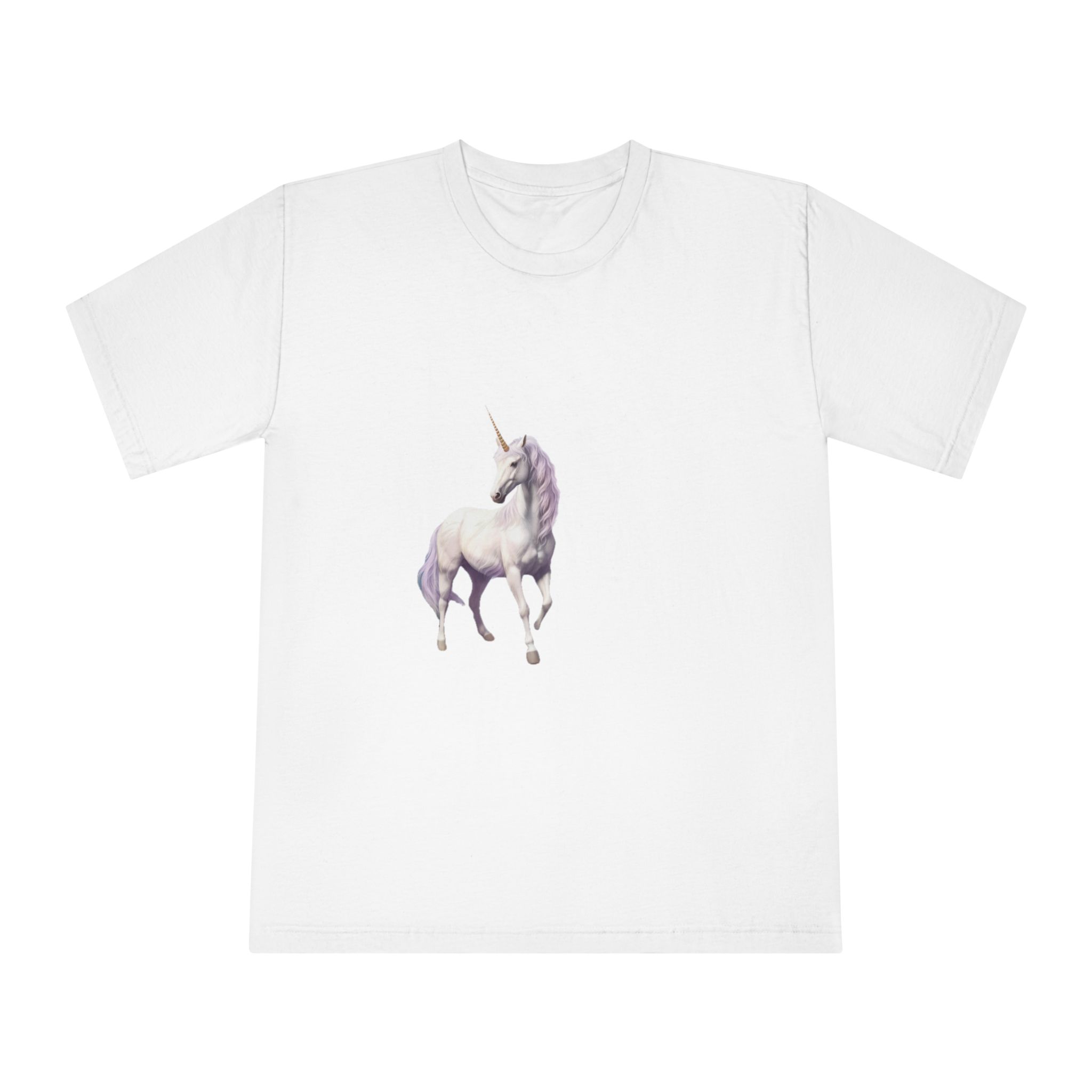 Unicorn Standing Field Flowers With Mountains Background Generative Ai Unisex Classic Crewneck T Shirt
