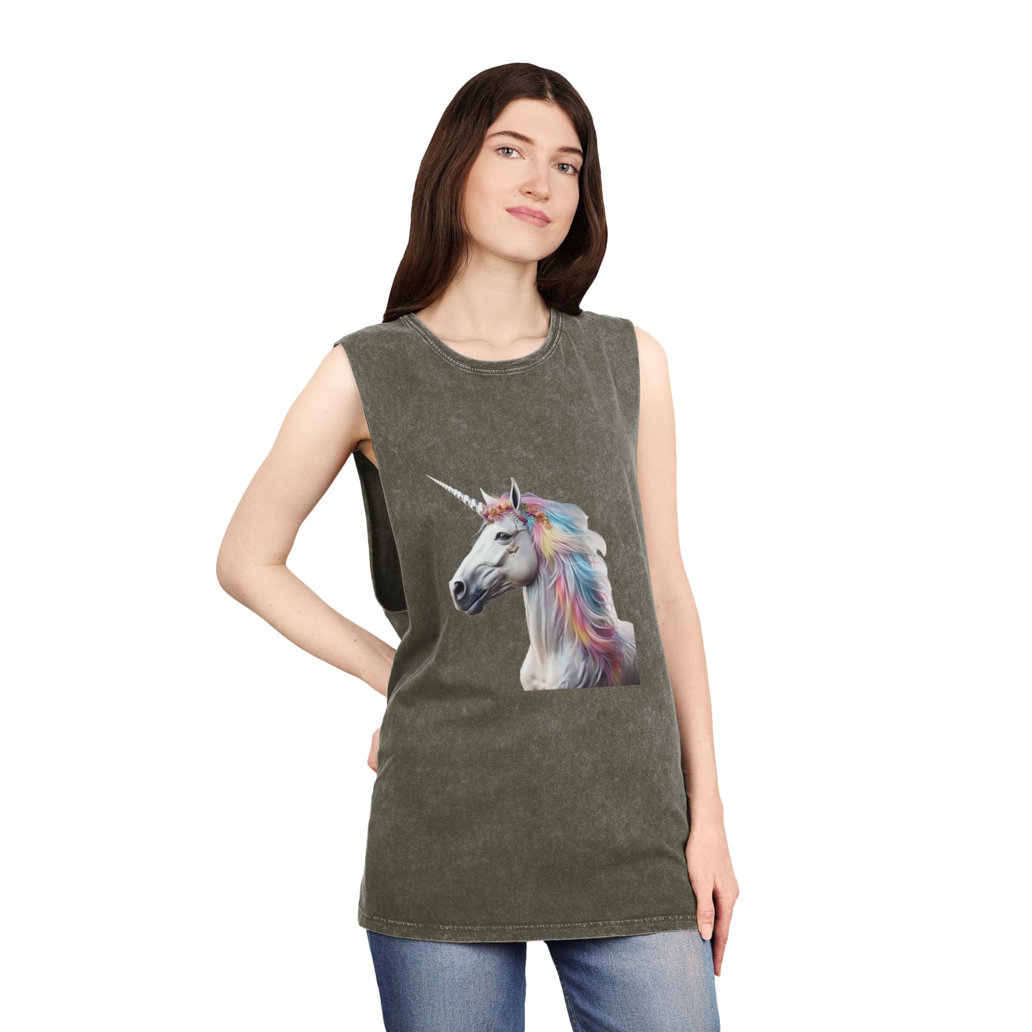 Colorful 3d Mythical Unicorn (3) Unisex Stonewash Tank Top - Image 8