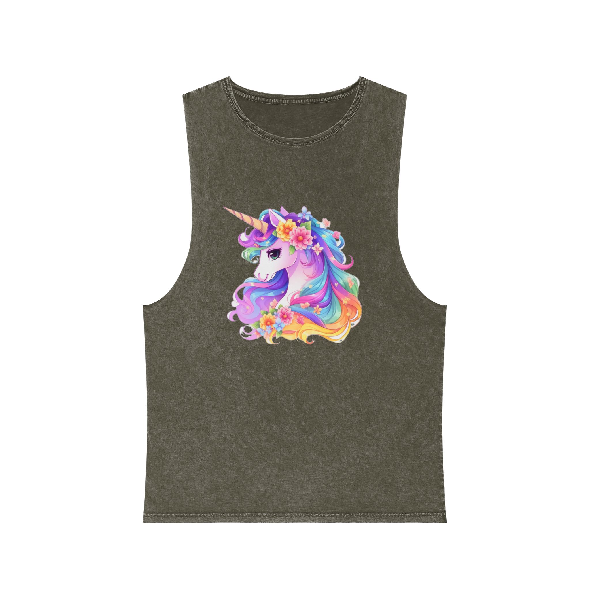 Cartoon Unicorn With Flower Crown Its Head Generative Ai Unisex Stonewash Tank Top - Image 5