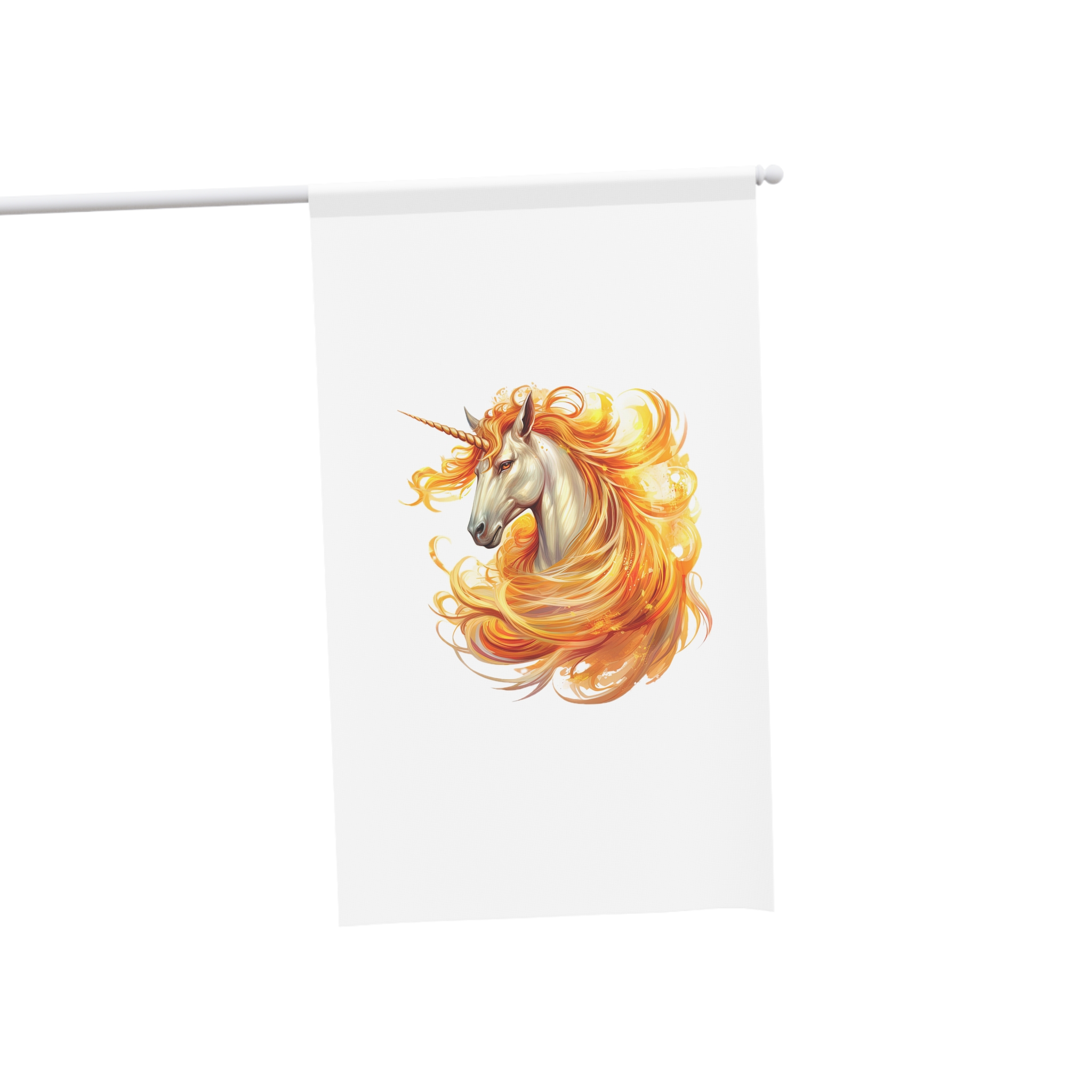 Unicorn With Yellow Mane Orange Orange Flames House Banner - Image 3