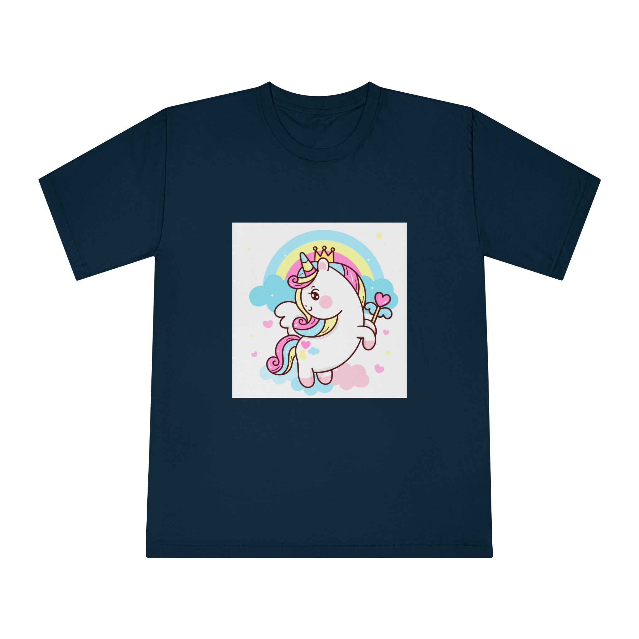 Cute Unicorn Vector Princess Pegasus Holding Heart Magic Wand On Pastel Sky With Sweet Cloud and Heart Pony Cartoon Kawaii Animals Background Unisex Classic Crewneck T Shirt - Image 17