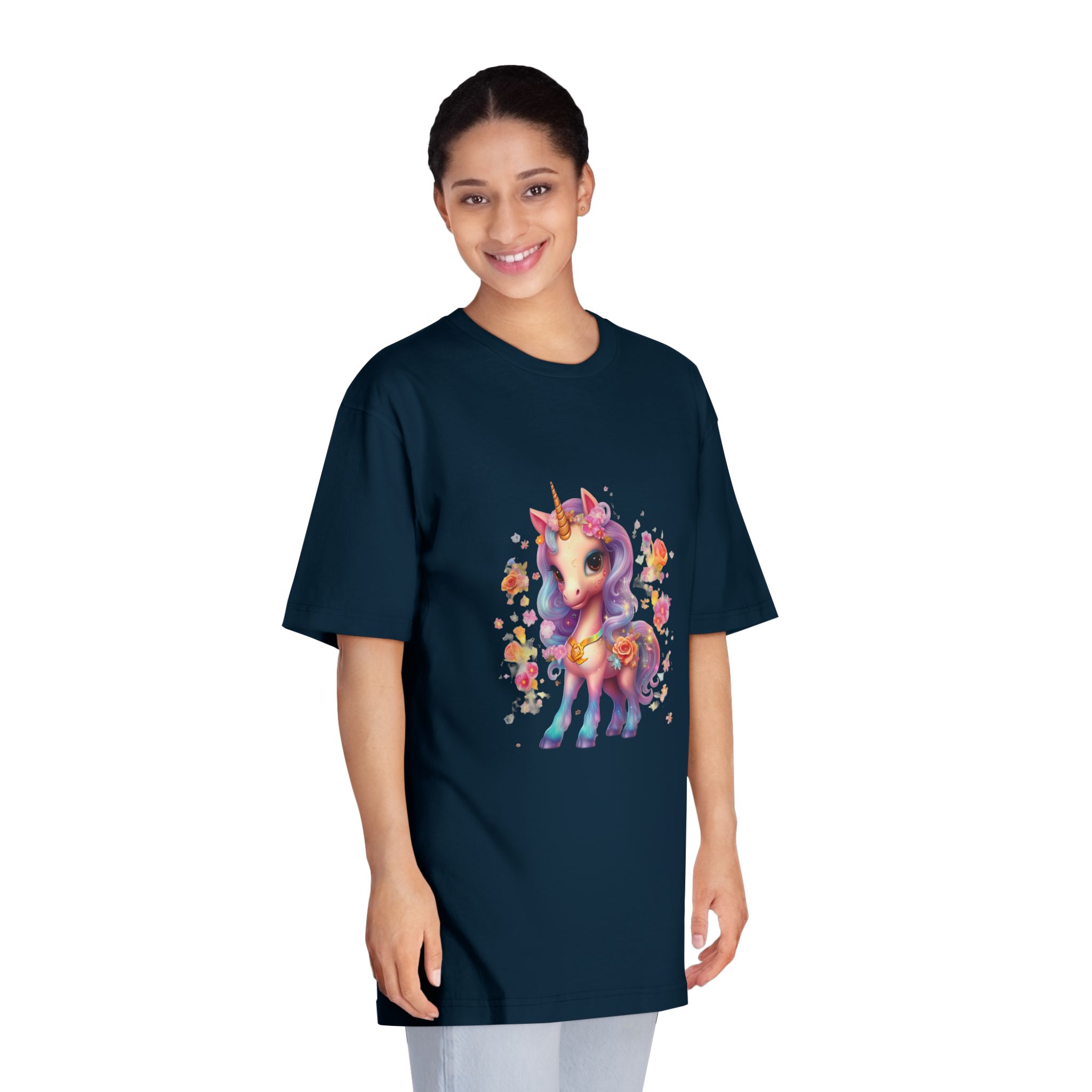 Illustration Unicorn Cartoon With Flower White Background Generative Ai (1) Unisex Classic Crewneck T Shirt - Image 19