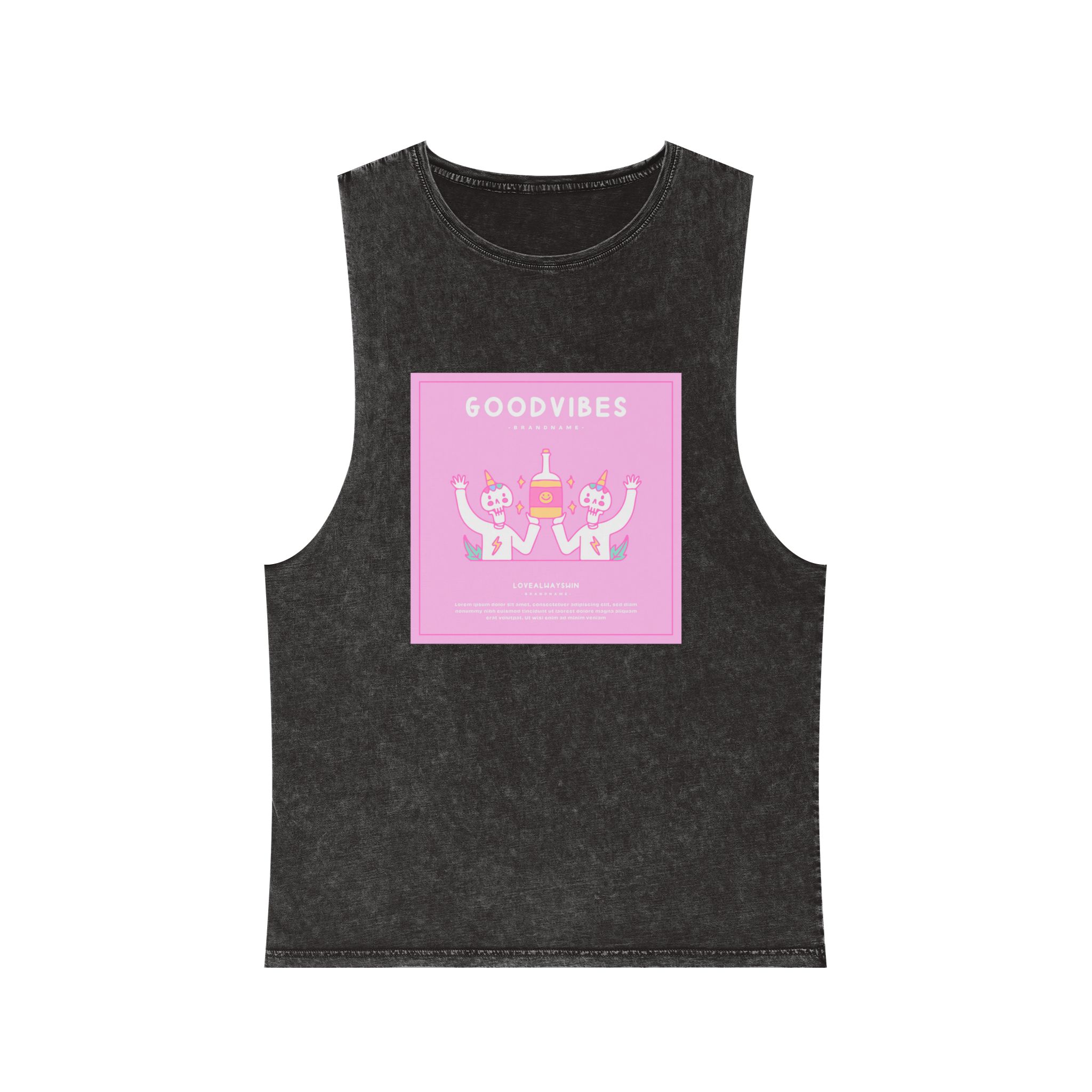 Cute Unicorn Skulls Holding Beer Bottle Illustration T Shirt Poster Unisex Stonewash Tank Top