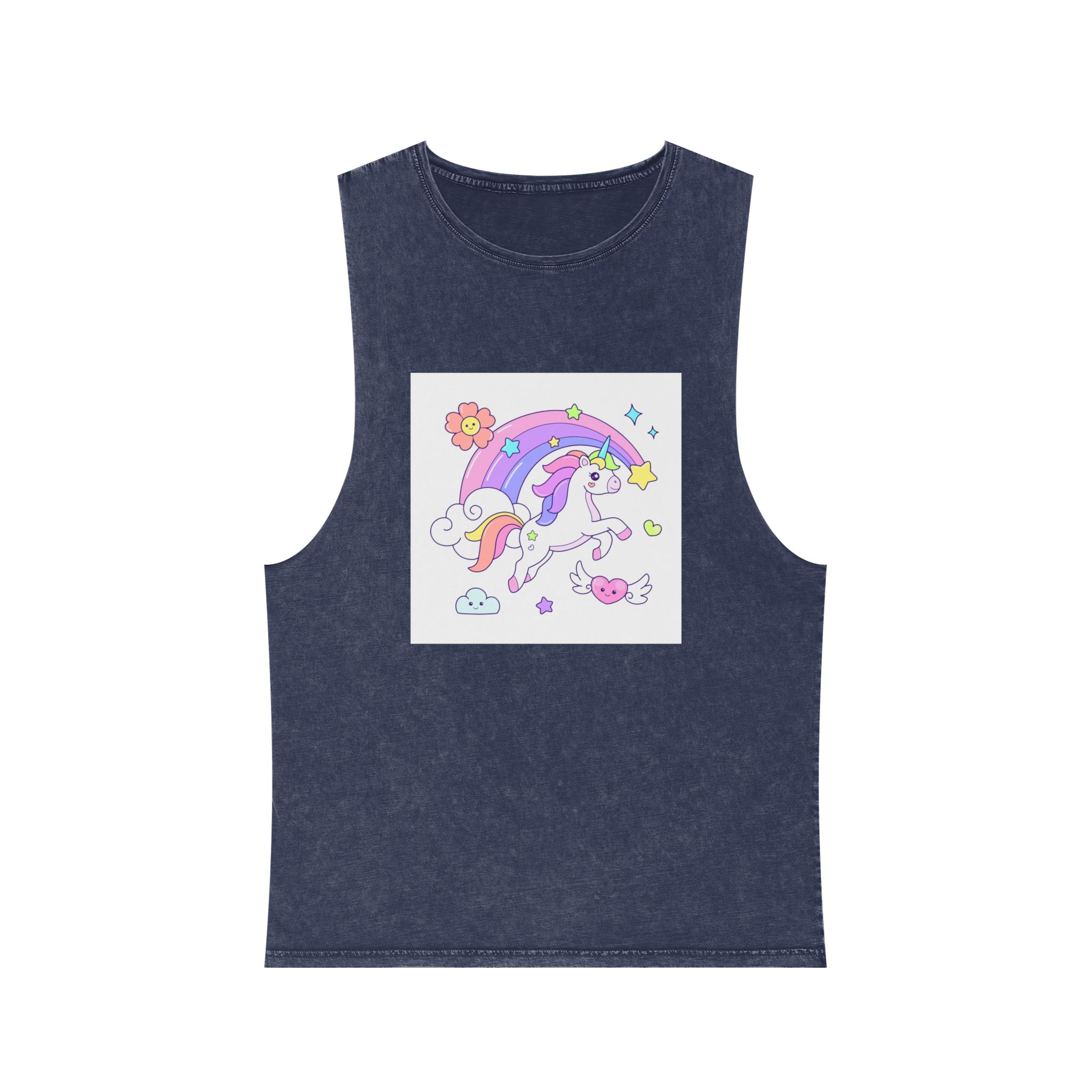 Cute Unicorn Flying Over the Rainbow Illustration Unisex Stonewash Tank Top - Image 13
