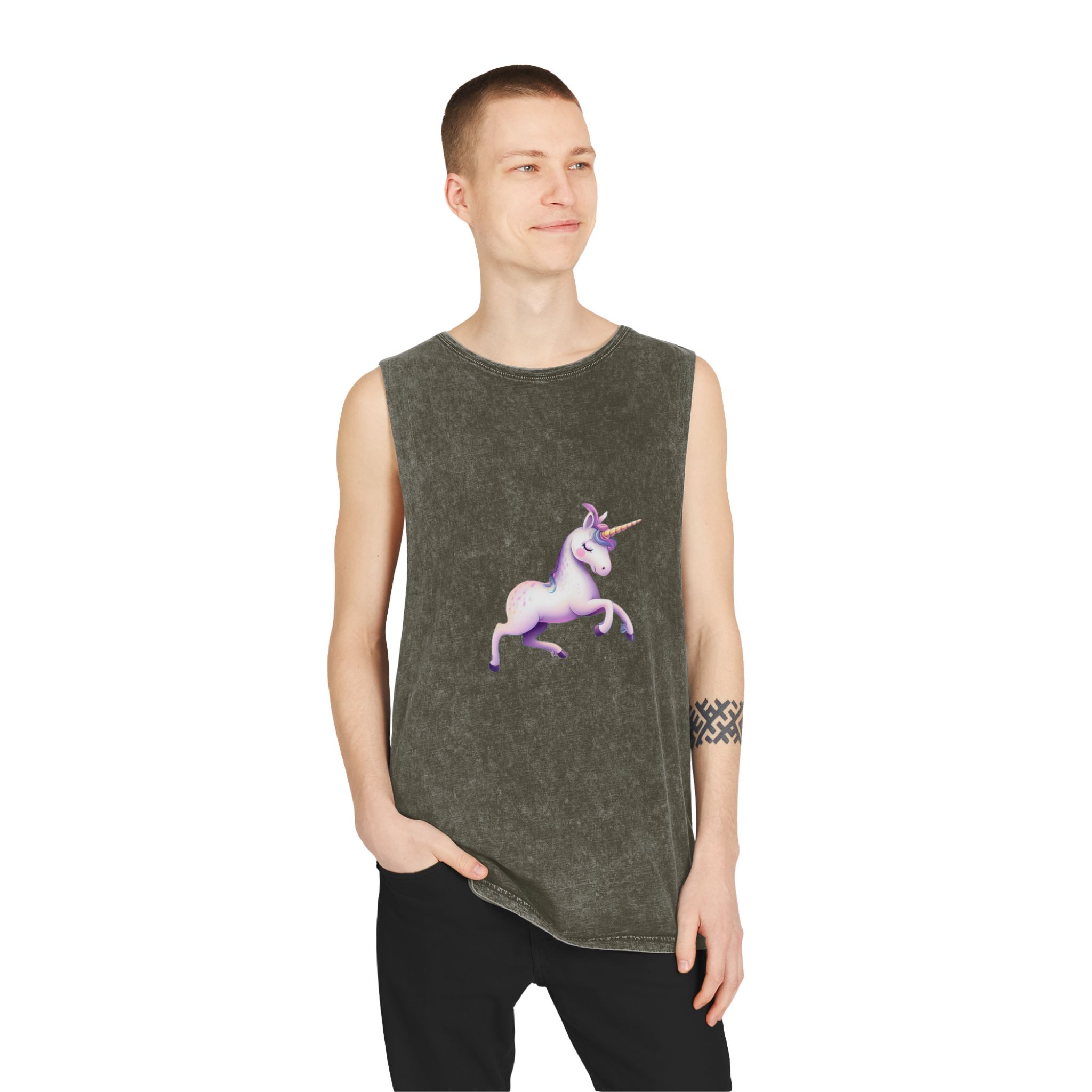 Beautiful Unicorn Running Magical Meadow Unicorn Background Images Whimsical Unicorn (47) Unisex Stonewash Tank Top - Image 7