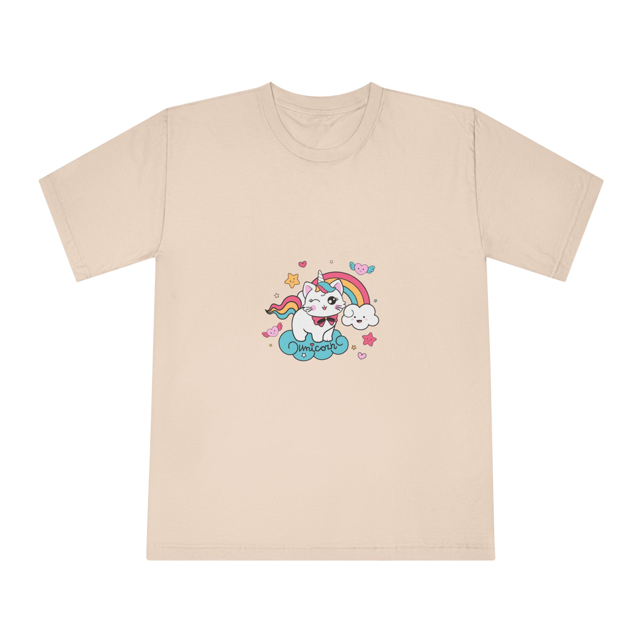 Cute Unicorn Cat With Rainbow Clouds Illustration Unisex Classic Crewneck T Shirt - Image 9