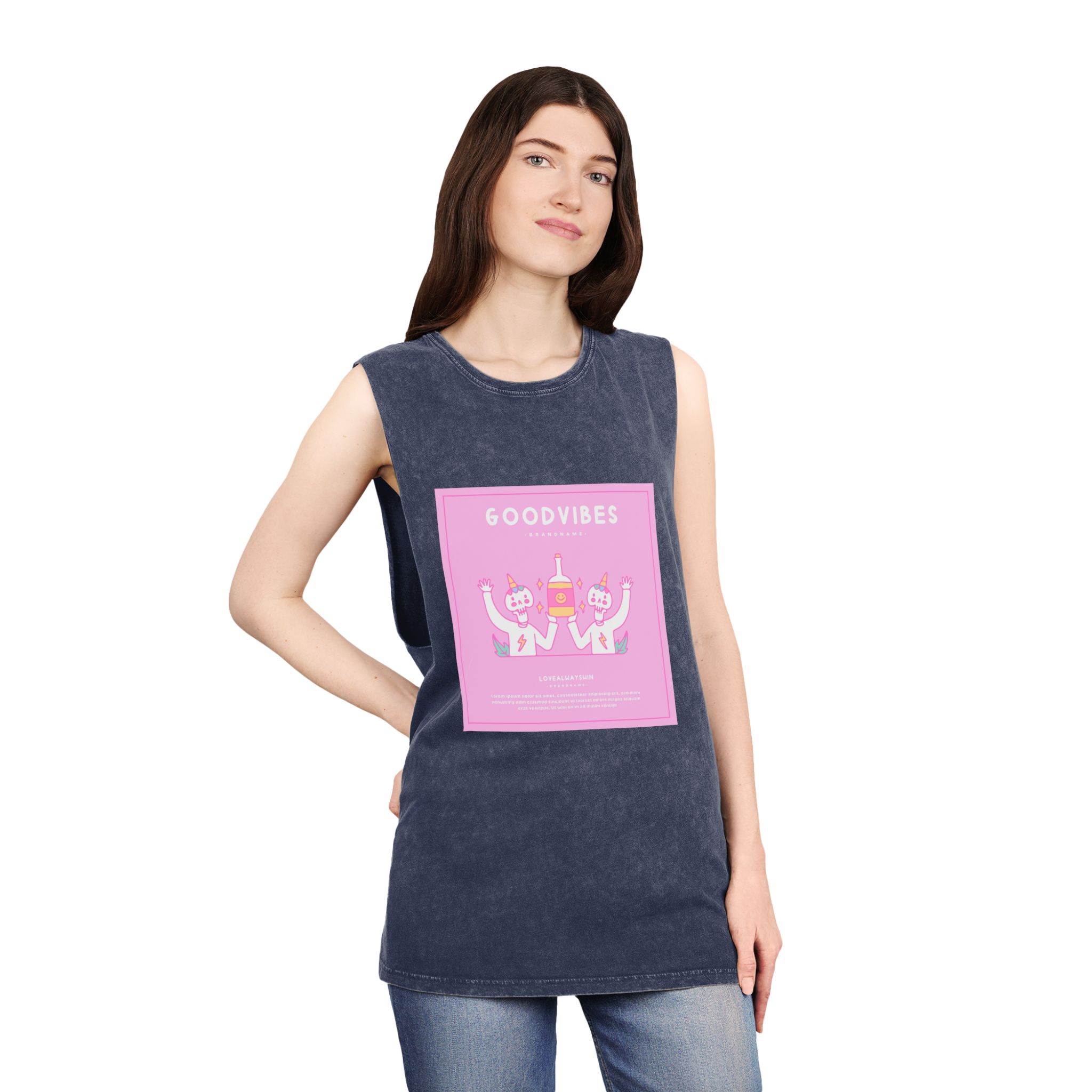 Cute Unicorn Skulls Holding Beer Bottle Illustration T Shirt Poster Unisex Stonewash Tank Top - Image 16