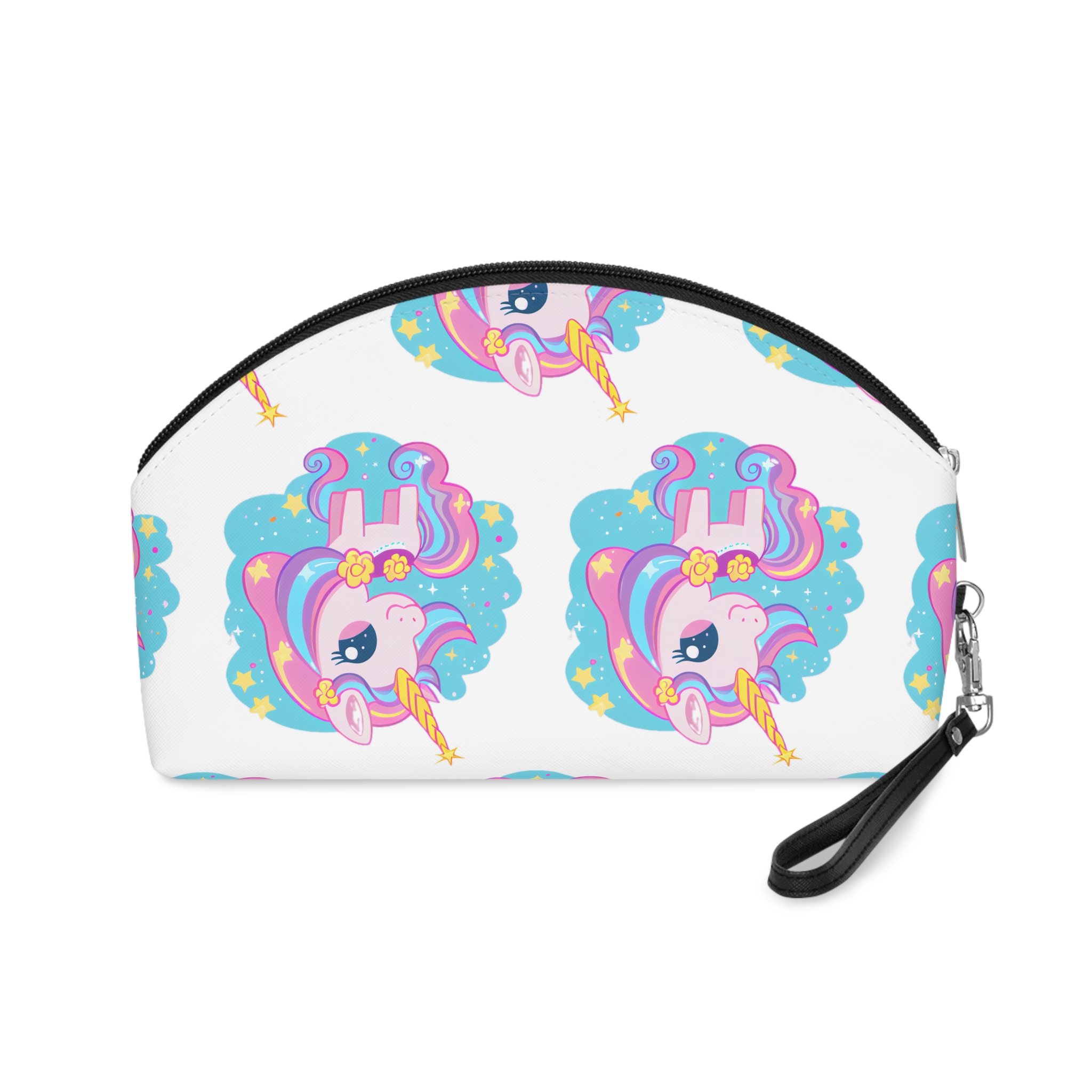 There Is Cartoon Unicorn With Bow Tie Stars Generative Ai Makeup Bag - Image 2