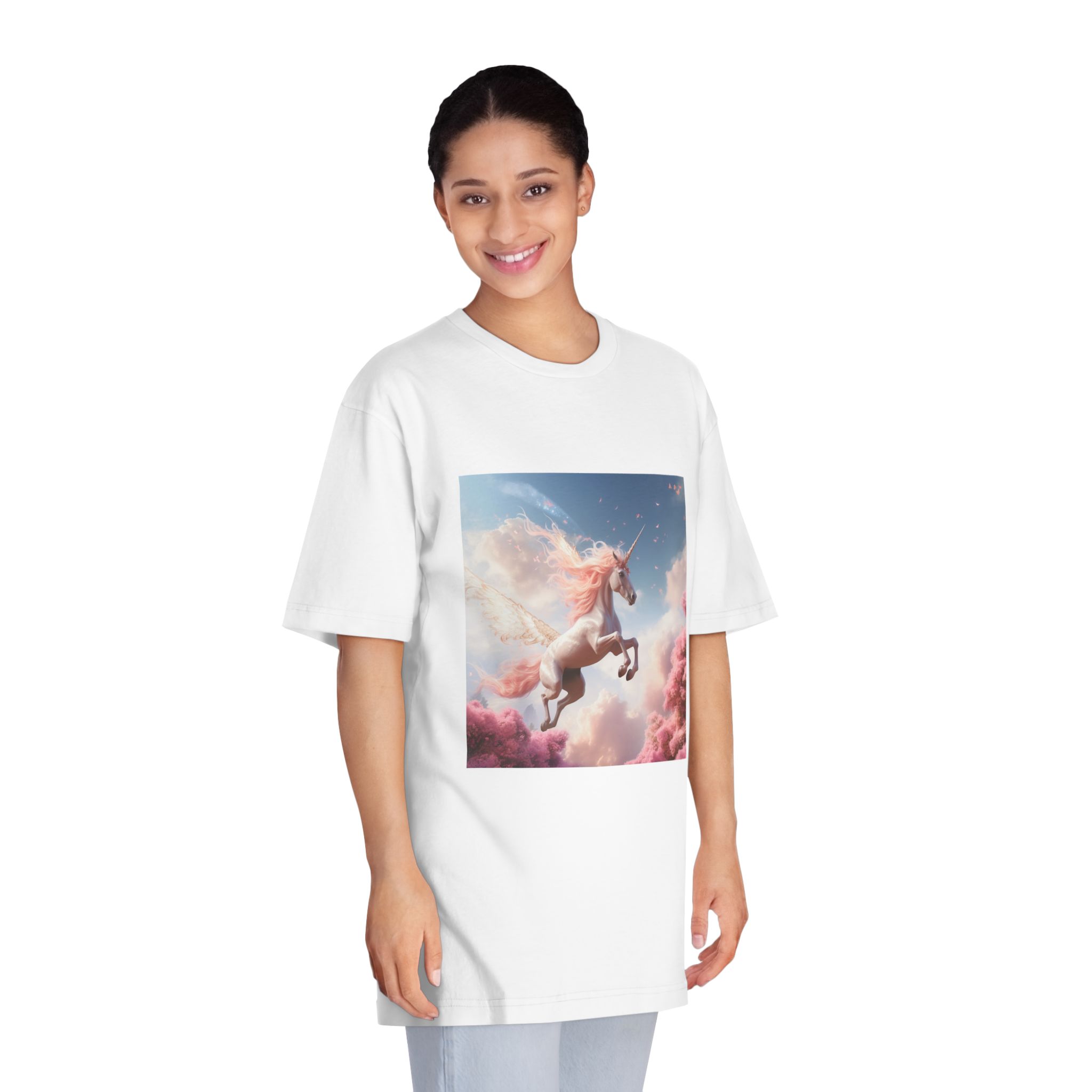 Unicorn With Pink Mane Flying Through Sky With Pink Trees Generative Ai Unisex Classic Crewneck T Shirt - Image 3