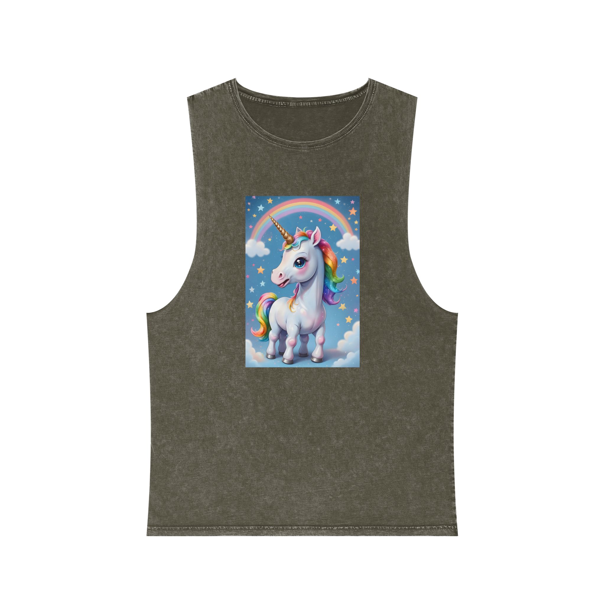 Happy Unicorn Background Sky Rainbow Copy Unisex Stonewash Tank Top - Image 5