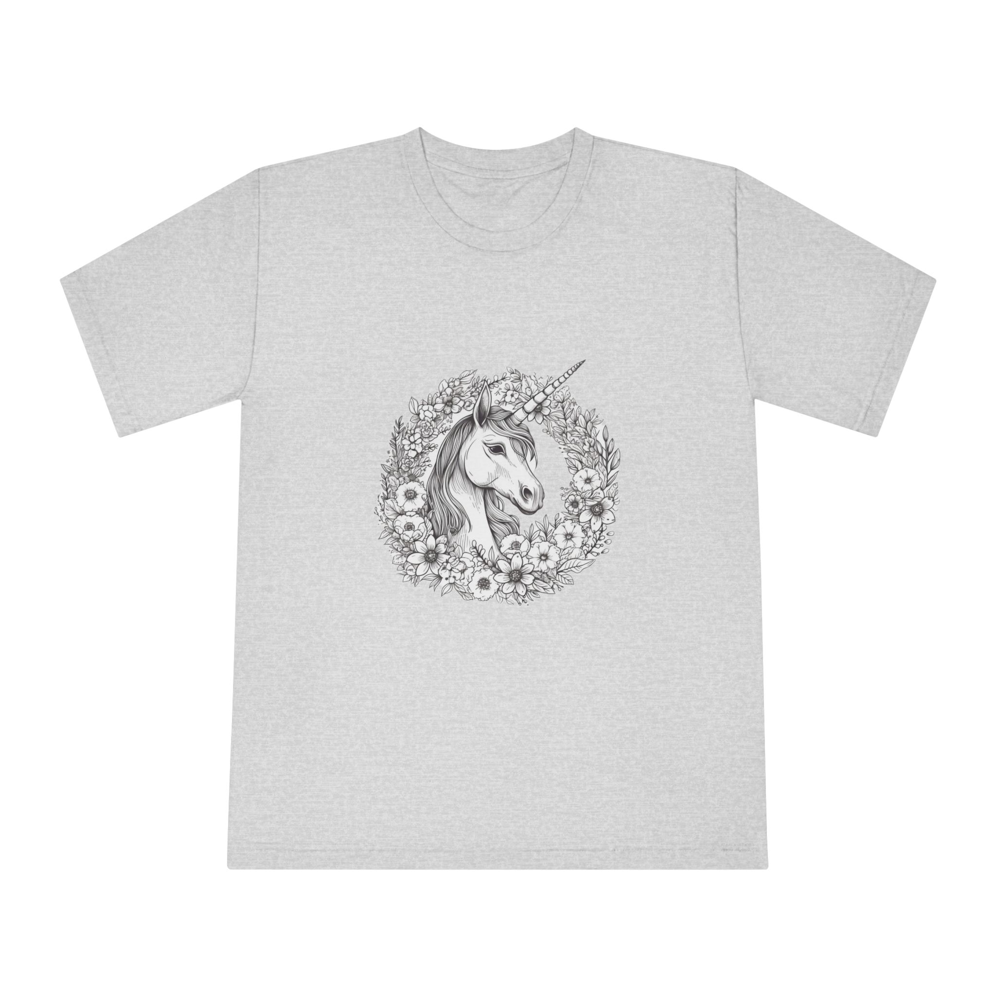 Unicorn With Horn Flowers Wreath Generative Ai Unisex Classic Crewneck T Shirt - Image 13