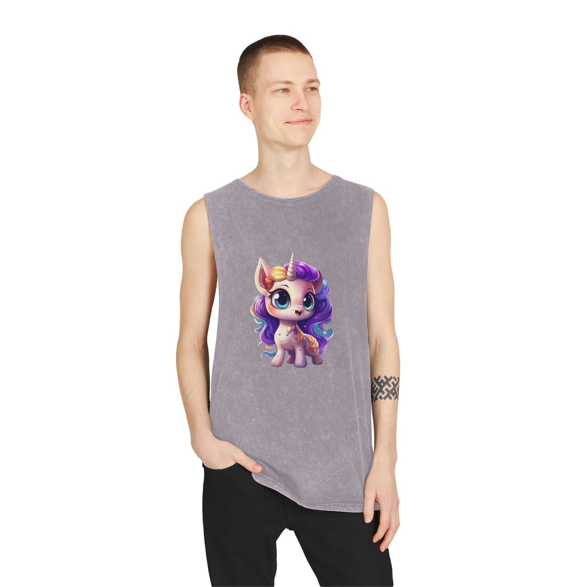 Beautiful Cute Baby Unicorn (1) Copy Unisex Stonewash Tank Top - Image 19