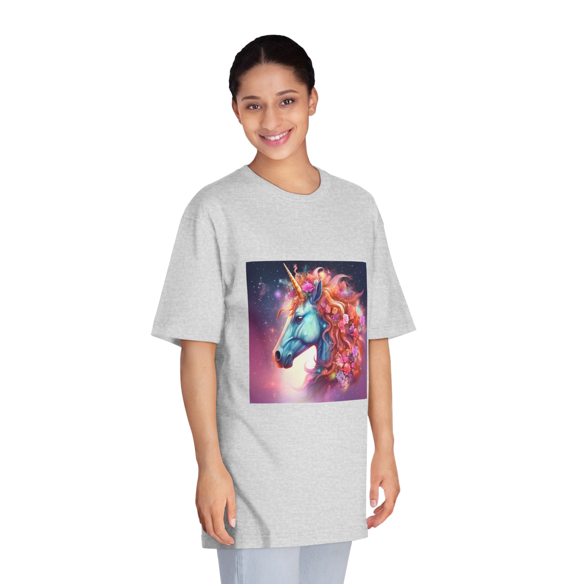Unicorn With Flowers Its Mane Star Background Generative Ai Unisex Classic Crewneck T Shirt - Image 15