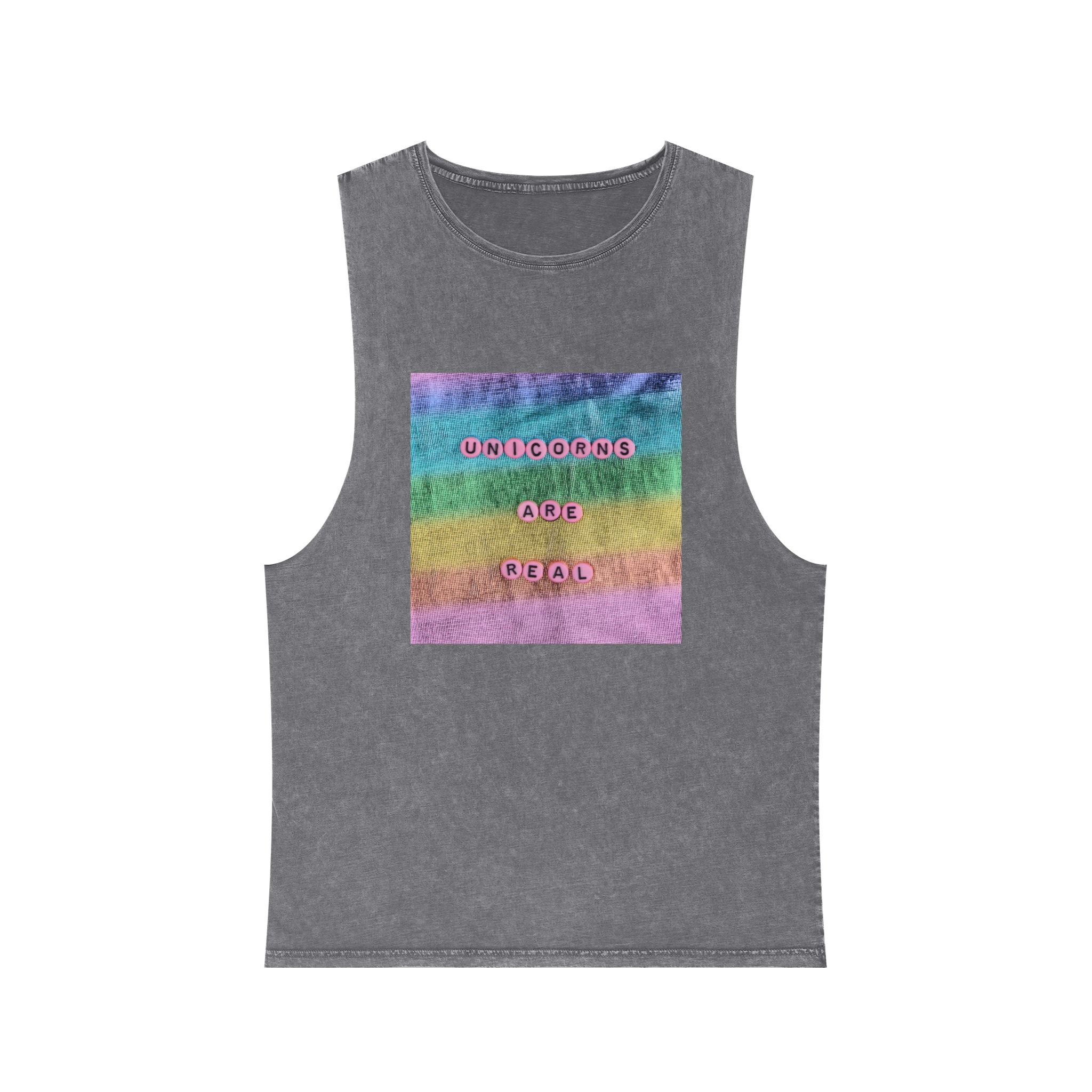 Pink Unicorns Are Real Beads Message Typography Unisex Stonewash Tank Top - Image 9