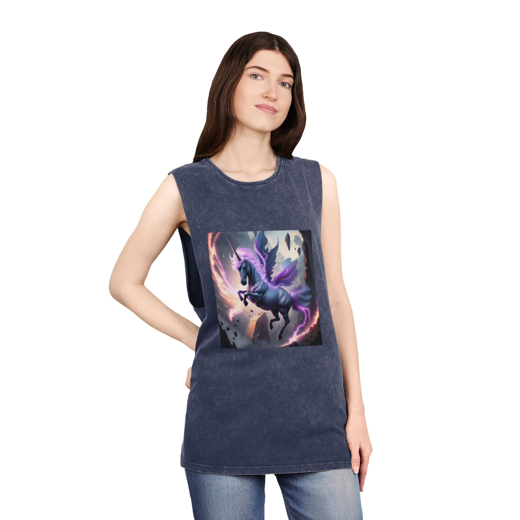 Unicorn Painting Unisex Stonewash Tank Top - Image 16