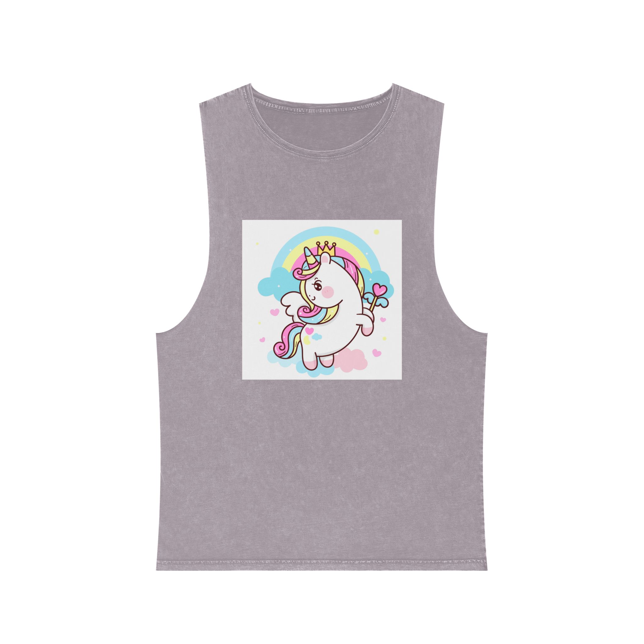 Cute Unicorn Vector Princess Pegasus Holding Heart Magic Wand On Pastel Sky With Sweet Cloud and Heart Pony Cartoon Kawaii Animals Background Unisex Stonewash Tank Top - Image 17