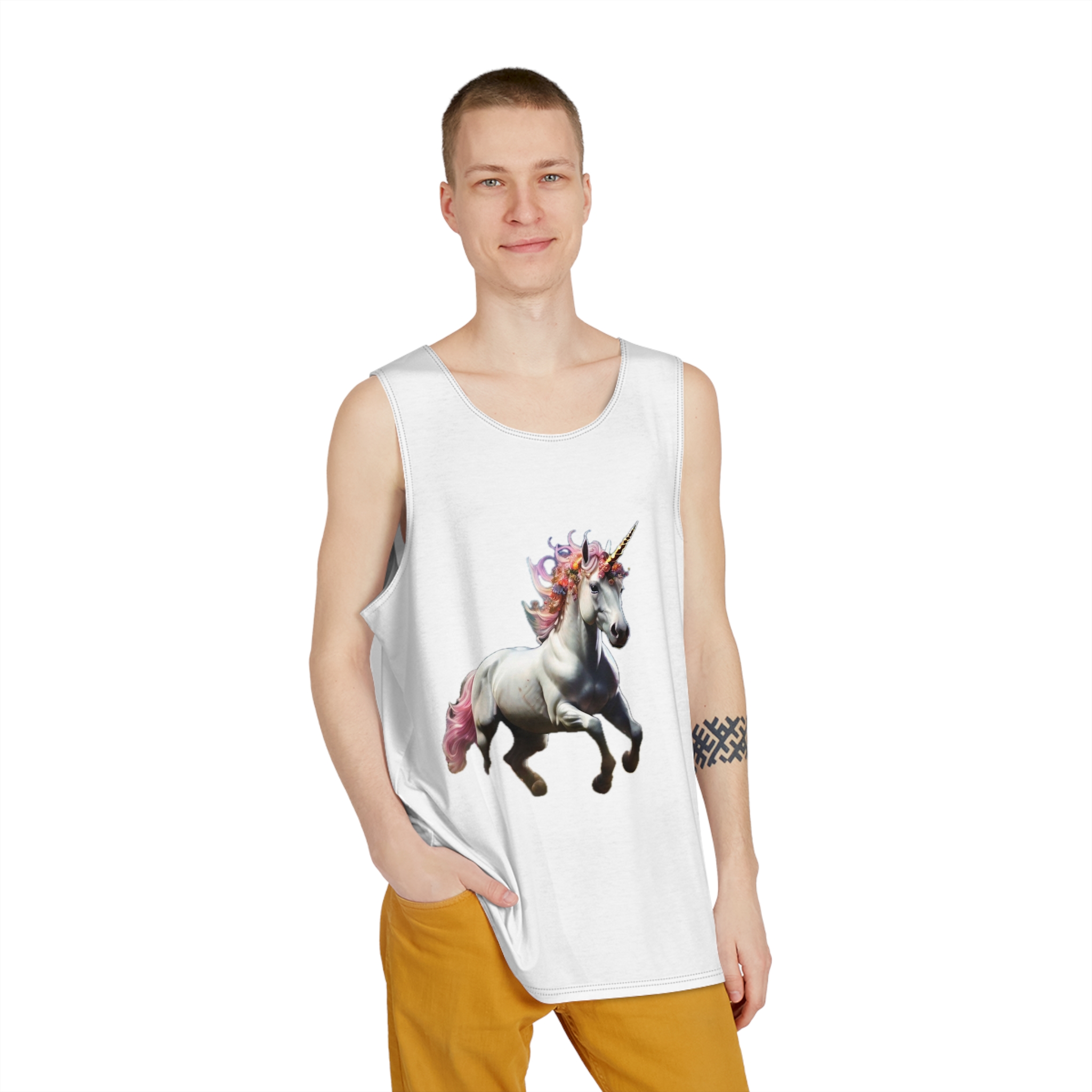 Beautiful Unicorn Running Magical Meadow Unicorn Background Images Whimsical Unicorn (23) Mens Tank Aop - Image 3