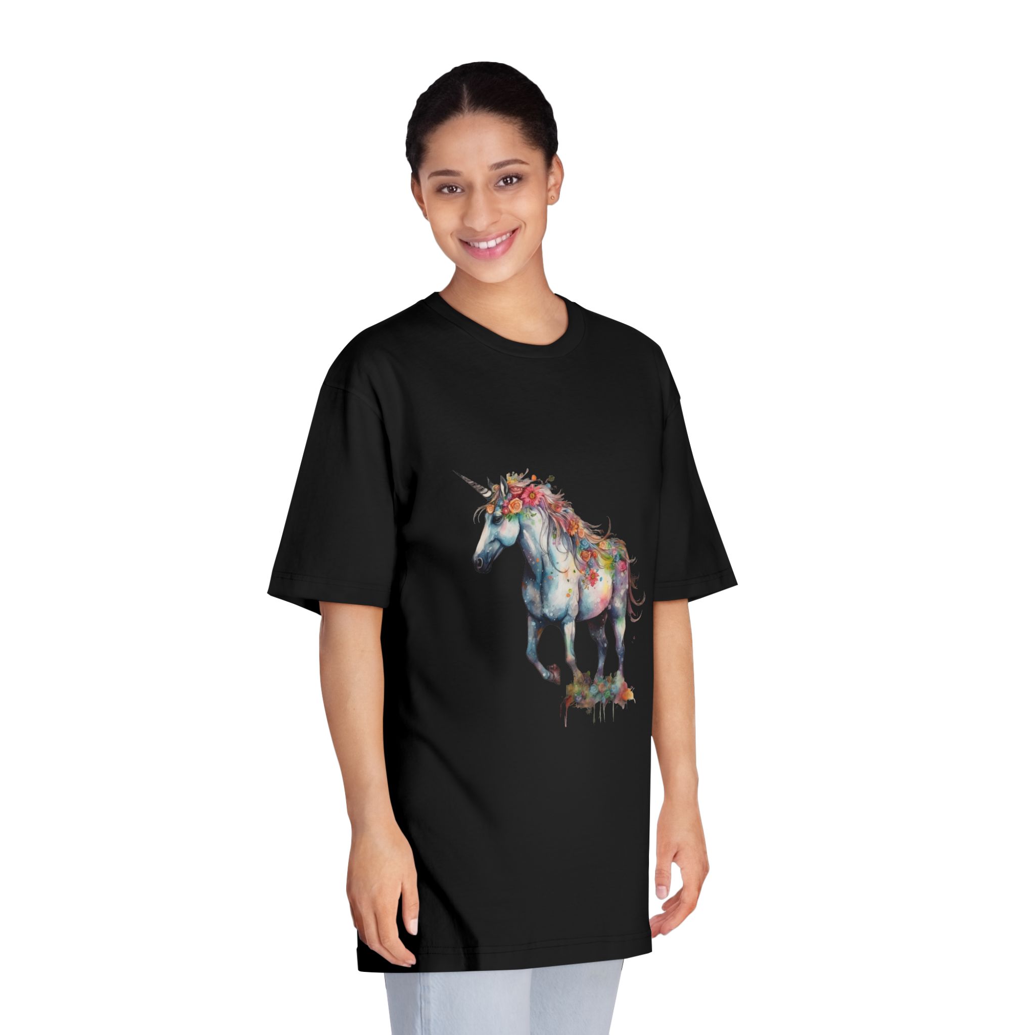 Watercolor Painting Unicorn With Rainbow Horn Unisex Classic Crewneck T Shirt - Image 7