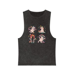 Doodle Hand Drawn Unicorn Stickers 2 Unisex Stonewash Tank Top
