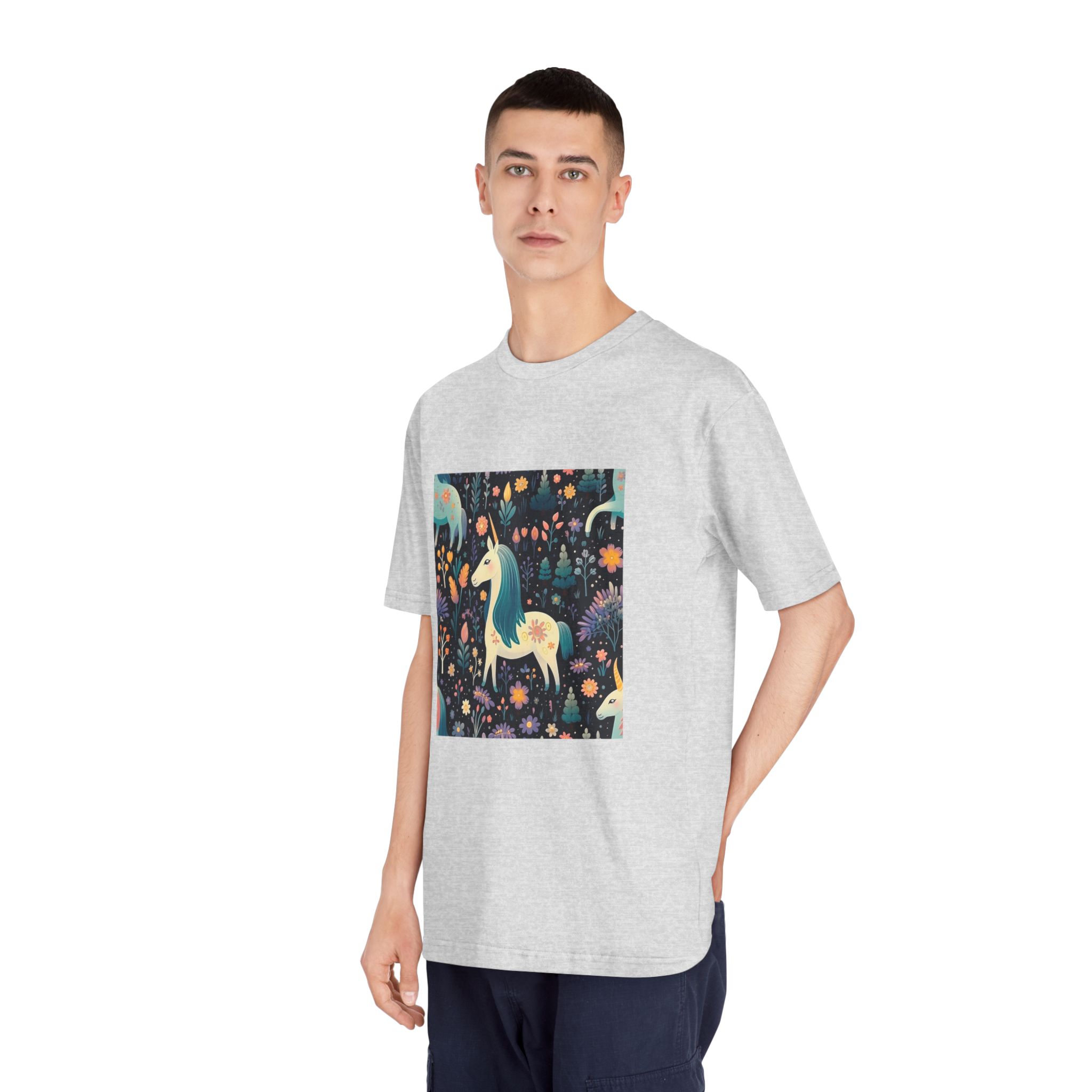 Childish Seamless Pattern Background With Colorful Unicorns Unisex Classic Crewneck T Shirt - Image 16