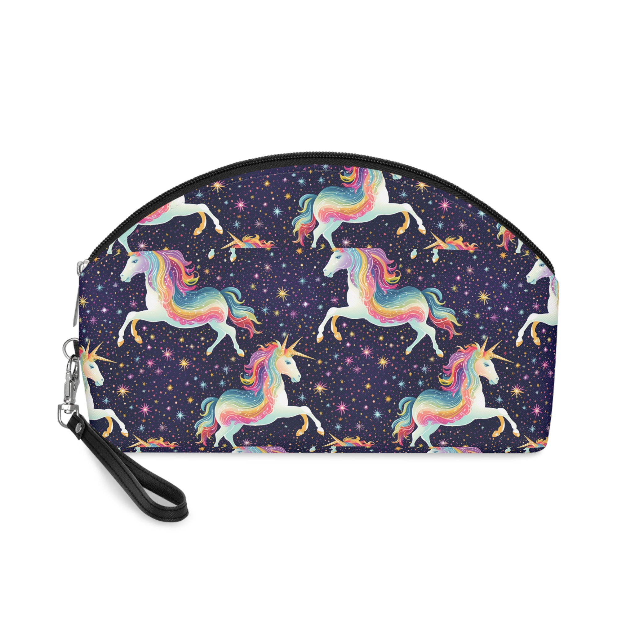 Seamless Pattern With Unicorns Stars Dark Background Generative Ai Makeup Bag