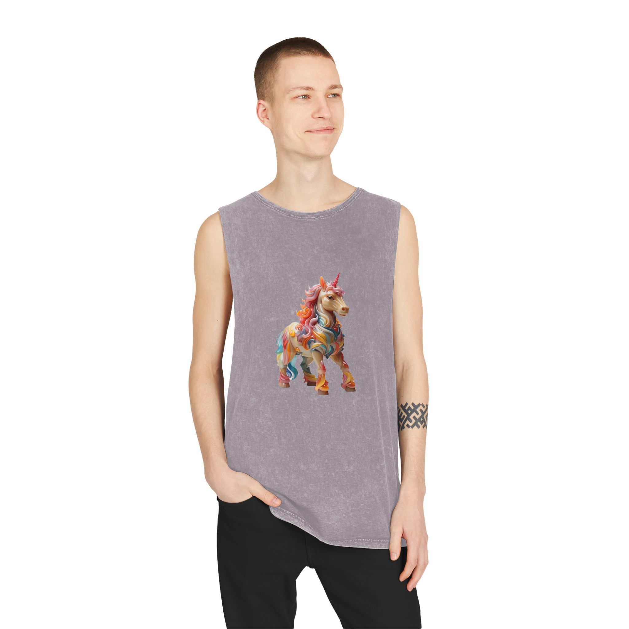 Colorful 3d Mythical Unicorn (1) Copy Unisex Stonewash Tank Top - Image 19