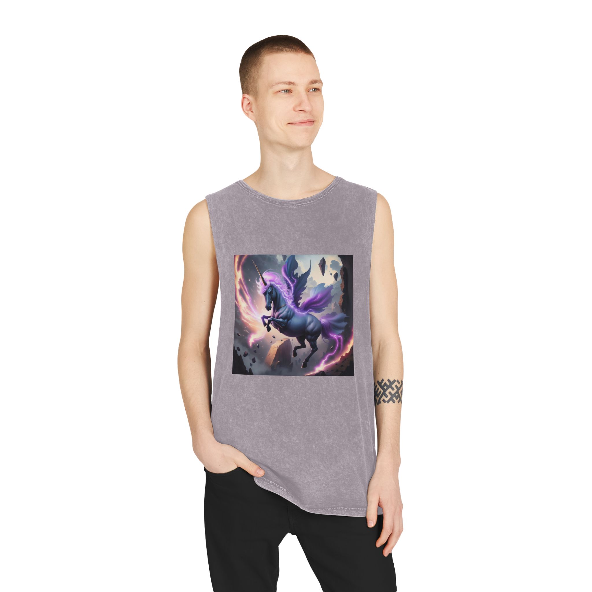 Unicorn Painting Unisex Stonewash Tank Top - Image 19