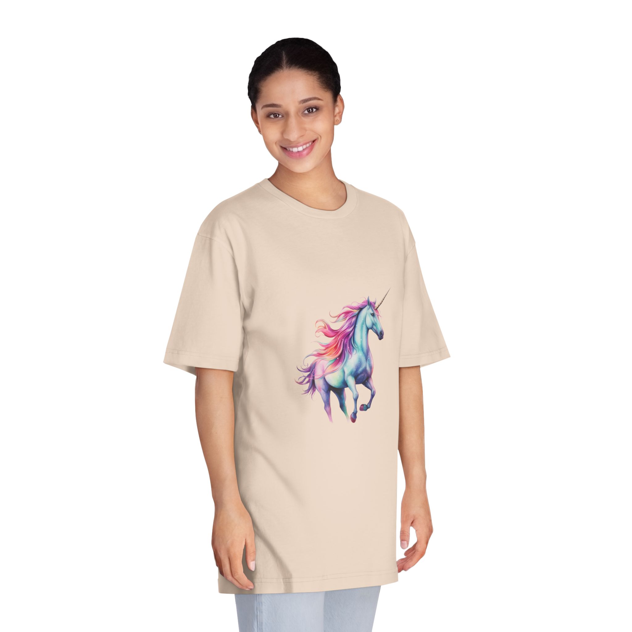 Unicorn With Rainbow Mane Pink Mane Running Sky Generative Ai Unisex Classic Crewneck T Shirt - Image 11