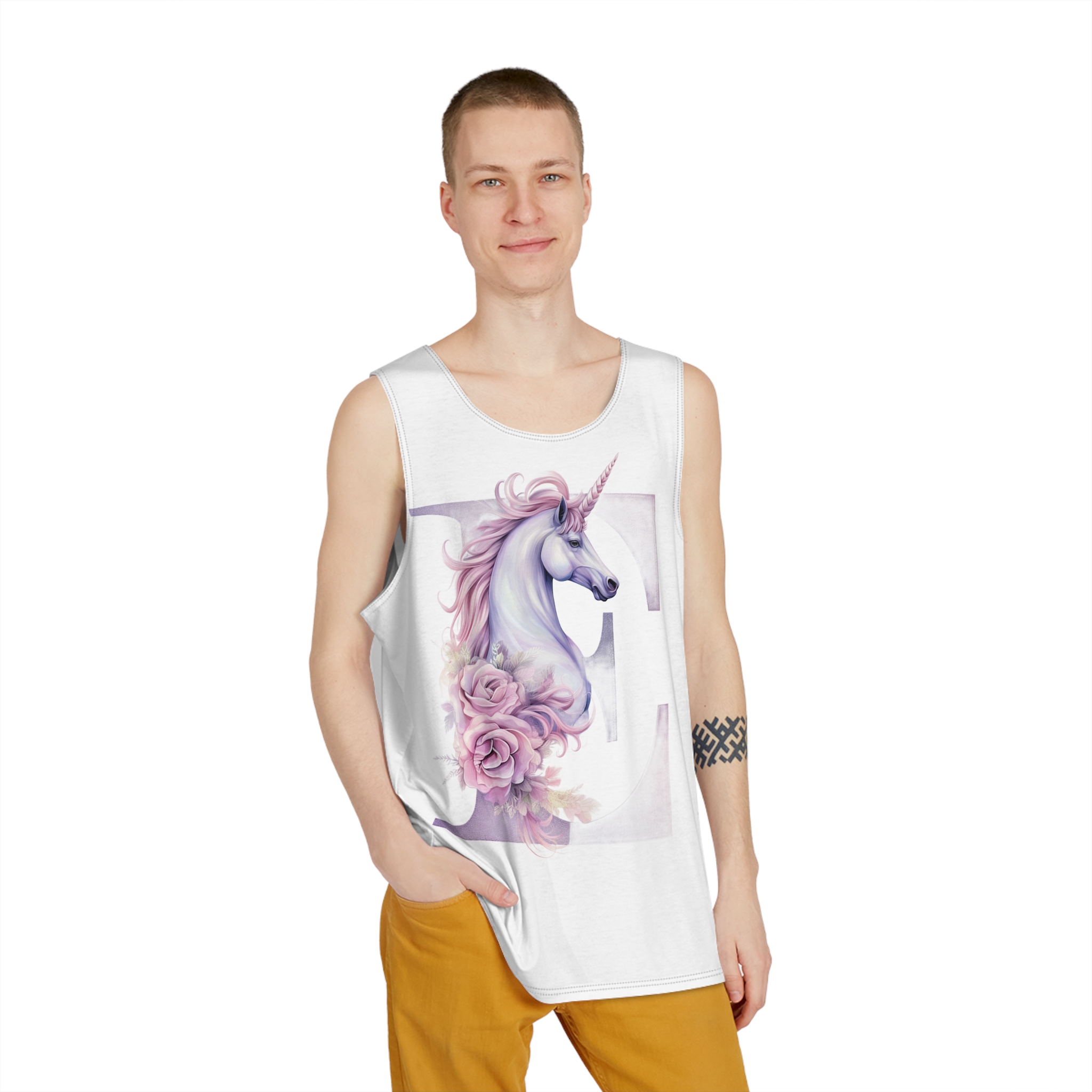 There Is Unicorn With Long Mane Flowers It Generative Ai (1) Mens Tank Aop - Image 3